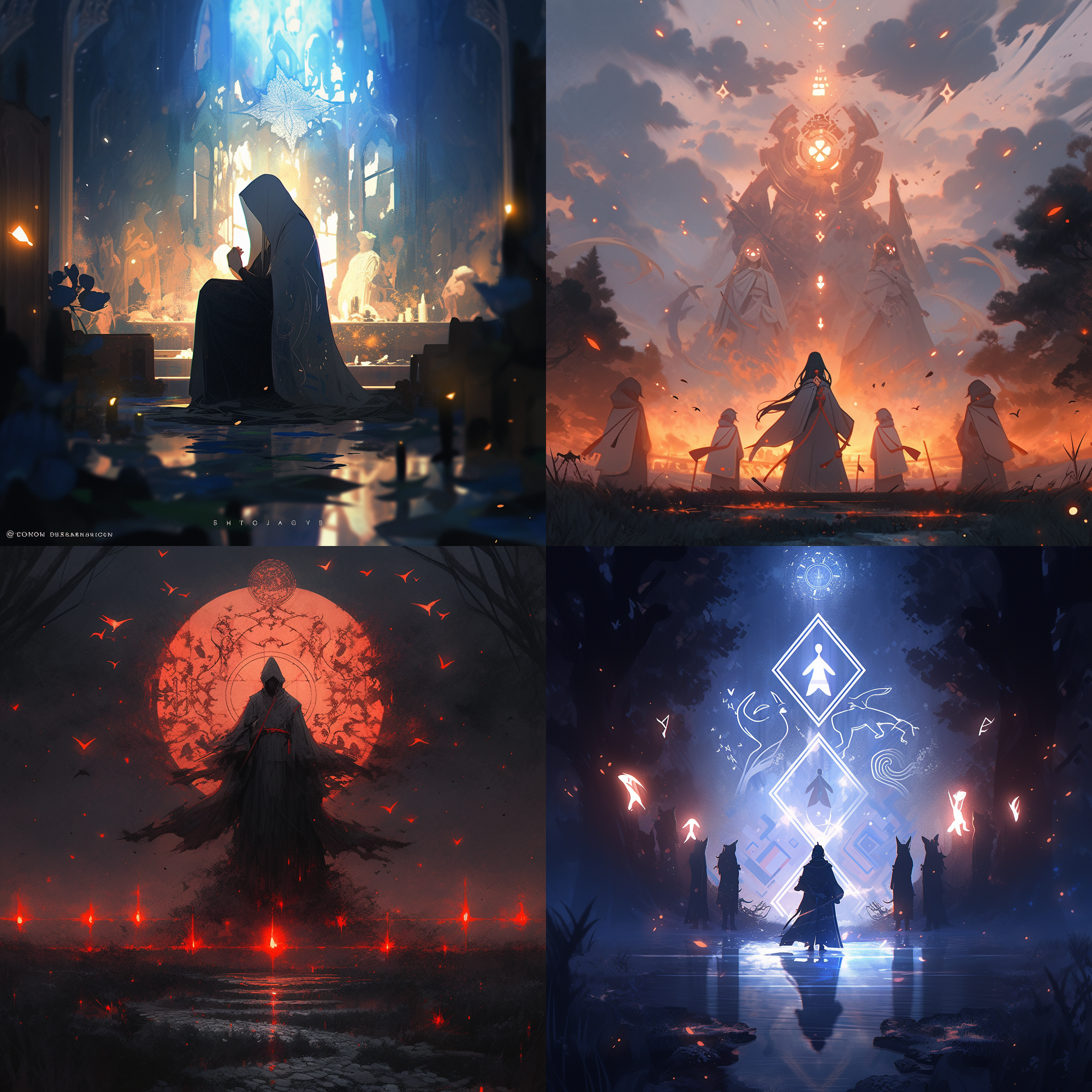 神秘氛围，神圣，虔诚，祈祷，信仰，宗教，光明，黑暗，超现实，戏剧性，魔幻，情感，宿命。