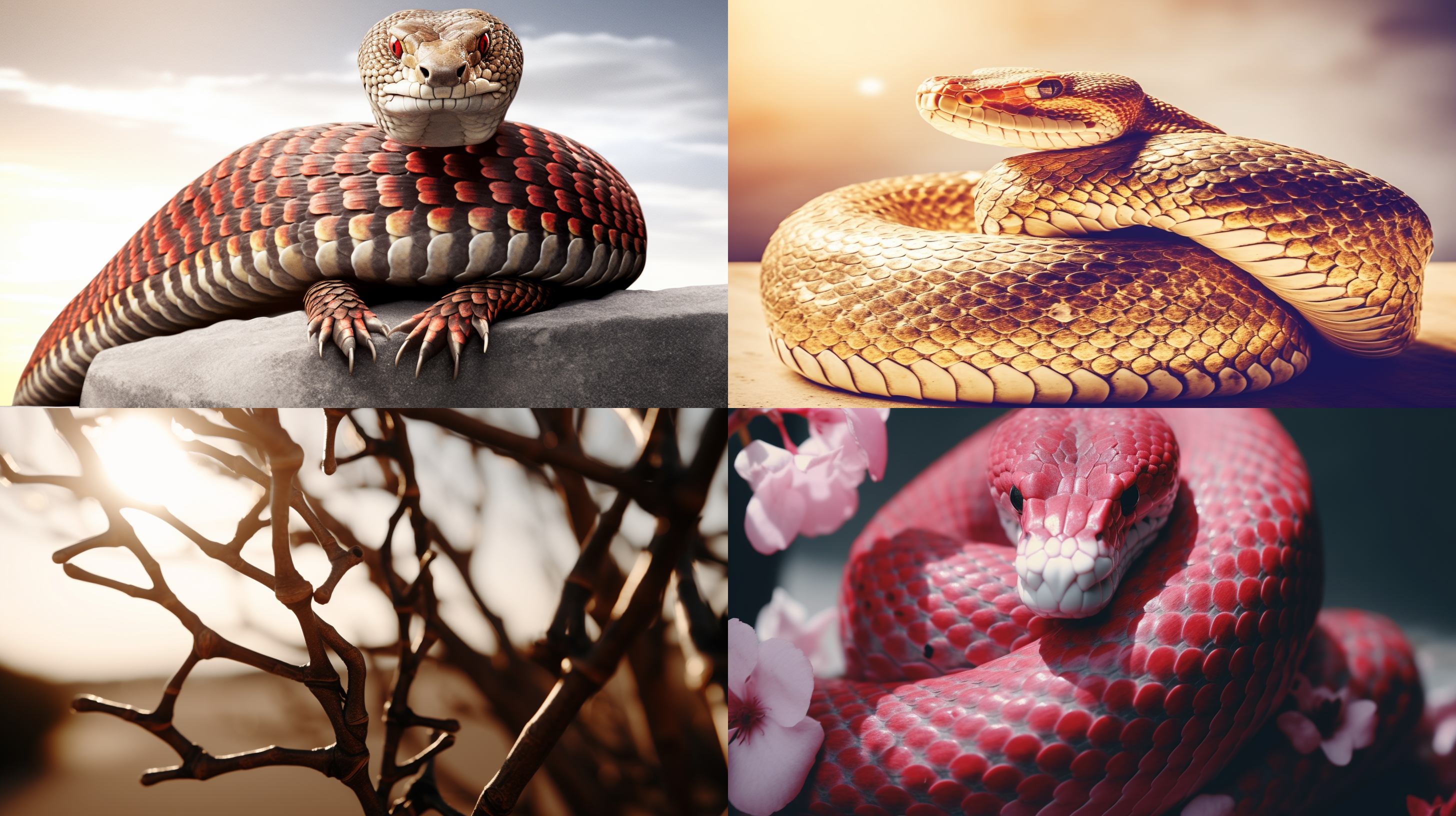 蛇自然环境，日落光线，细节丰富，明亮