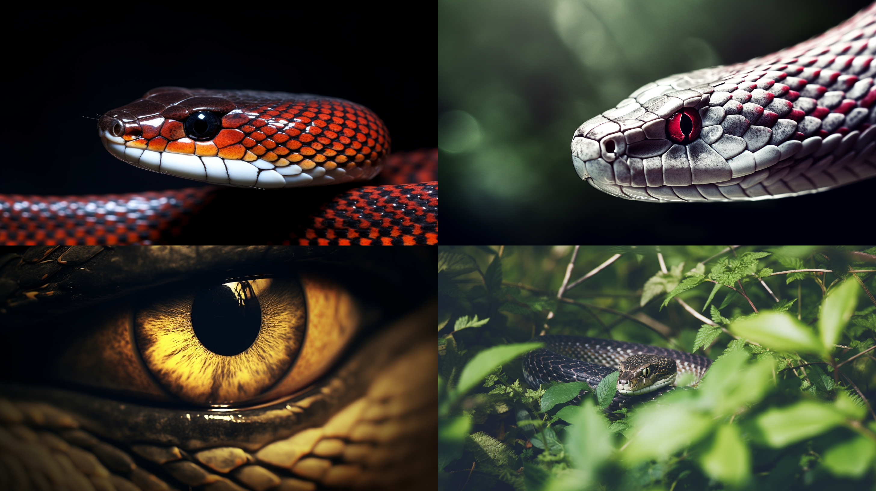 蛇自然环境，日落光线，细节丰富，近景特写，明亮