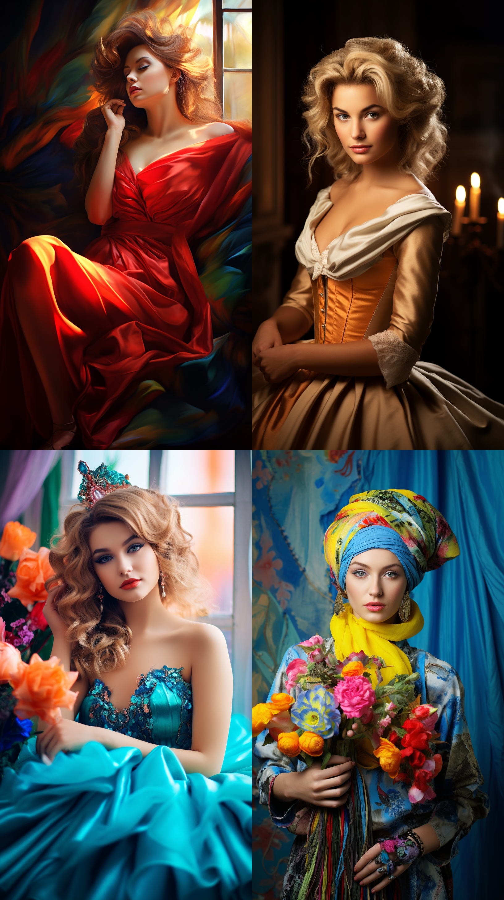 室内拍摄，明亮色调，模特穿着古典服装，侧面肖像，柔和光线，中焦镜头，端庄表情，优雅动作，传统元素，油画效果，温暖情感