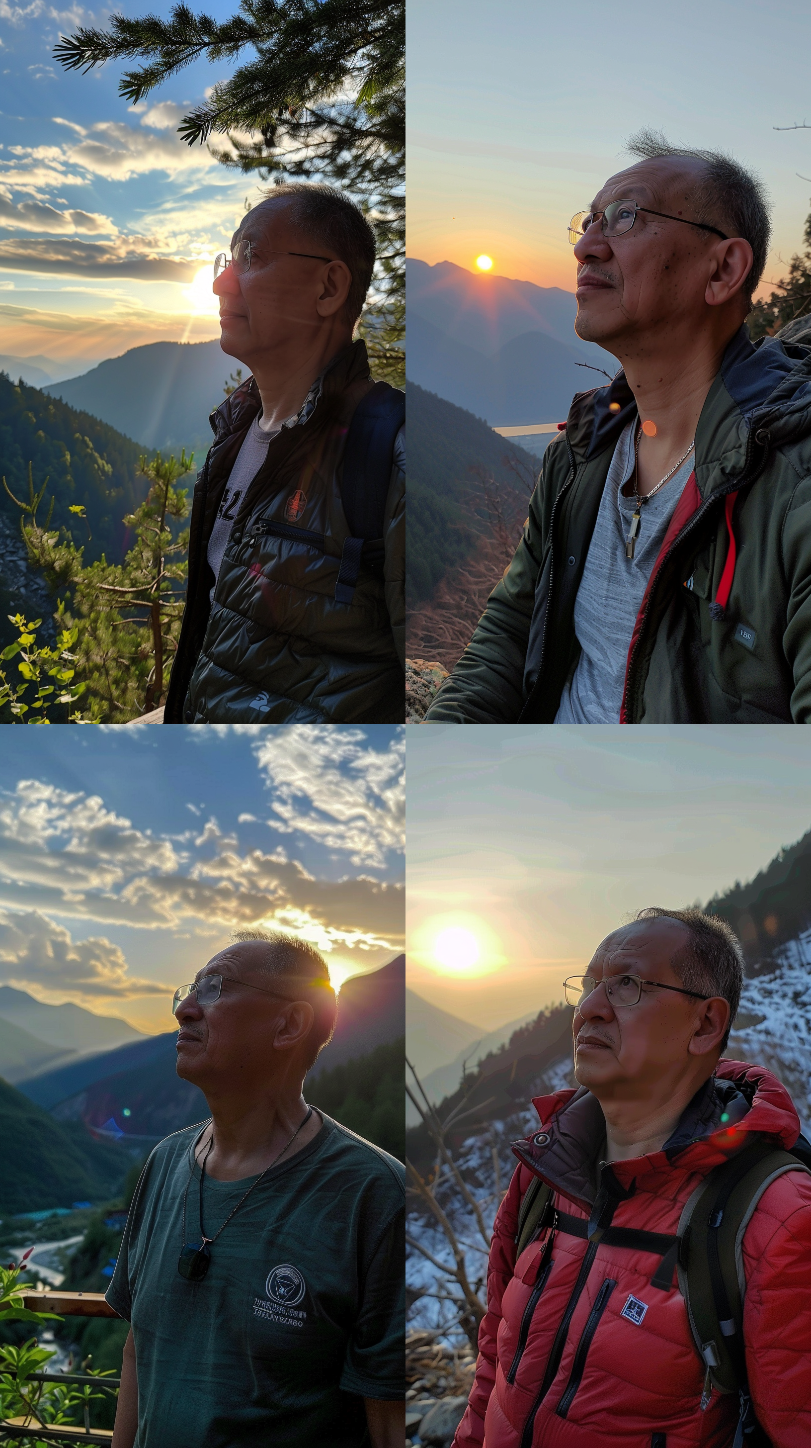 男人目光坚定，凝视远方，户外山丘，日落余晖，背影，中长焦镜头，暖色调，剪影，自信，决心。 赛博朋克 废墟 全身 明亮的 工业风 挑眉