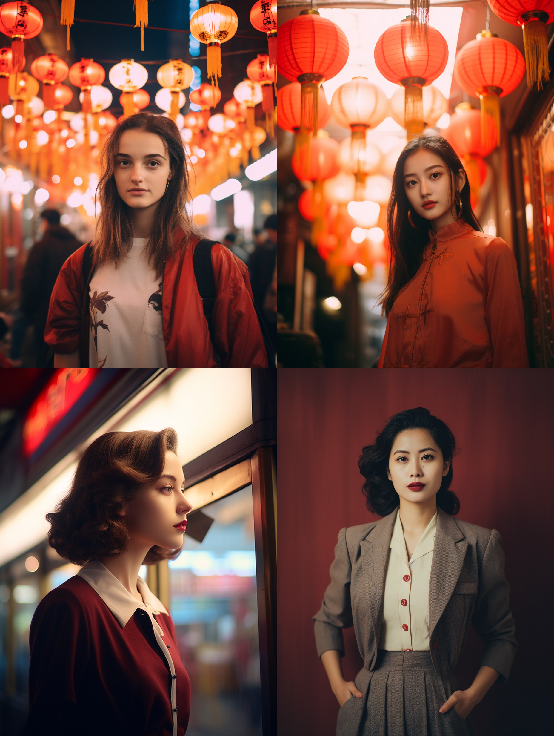 明亮色调，复古港风中国人像，肖像镜头，柔和光线
