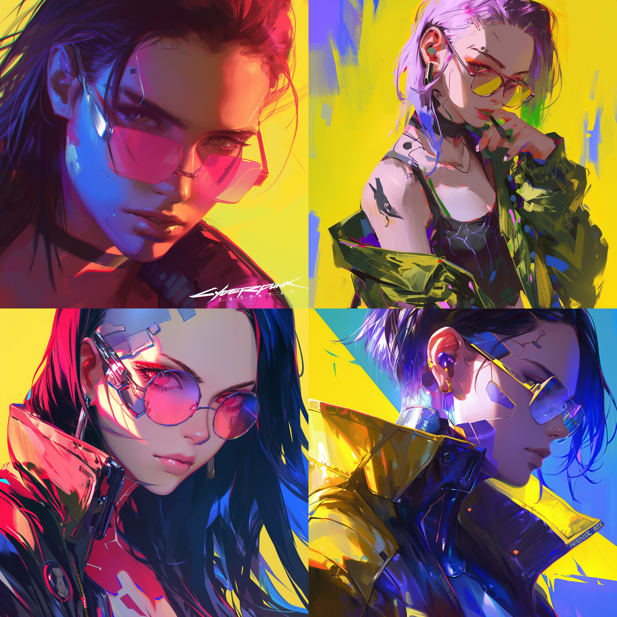 赛博朋克2077，超美女生，精致面容 id，白皙的皮肤，朋克眼镜，朋克装扮，面部特写，中心构图，色彩鲜艳，明亮的光线，超高细节，超高清，32k