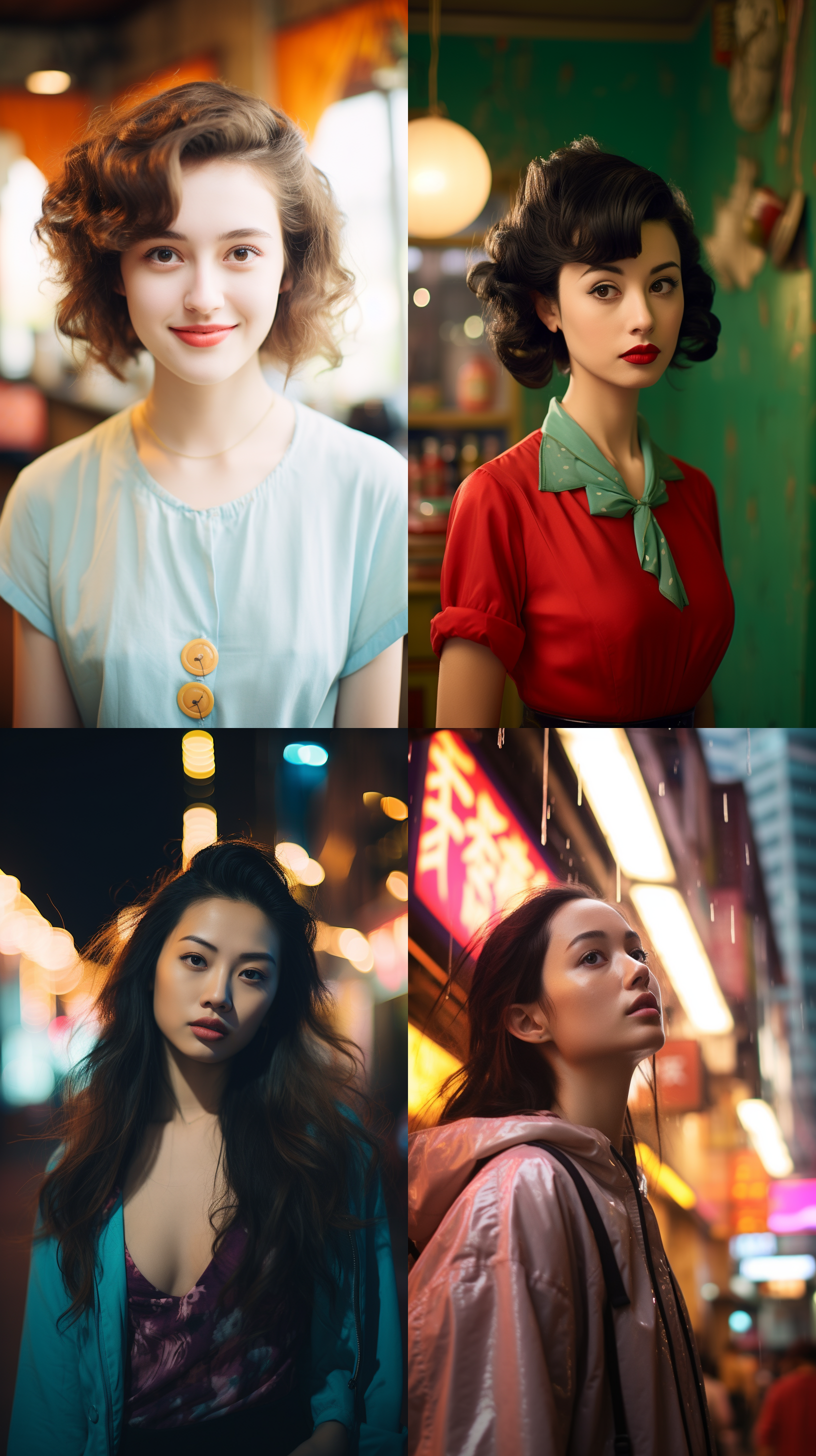 明亮色调，香港复古风人像，肖像镜头，柔和光线