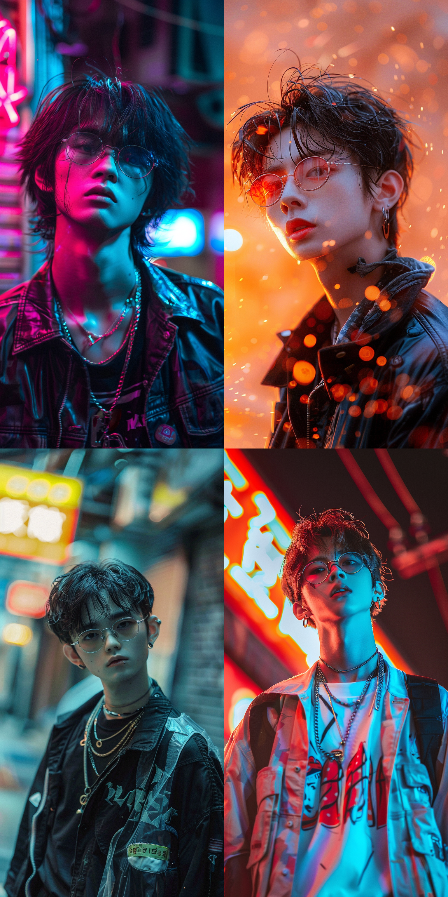 废土风格，摄影大赛，亚洲超帅男生(高级精致的面容 id)，短发，空气刘海发型，炫酷眼镜，废土穿搭，色彩鲜艳，明亮的光线，正面视角，全身镜头，全景摄影，超精细，超清晰度，超高分辨率，超高品质，超高质量，超高清，32k