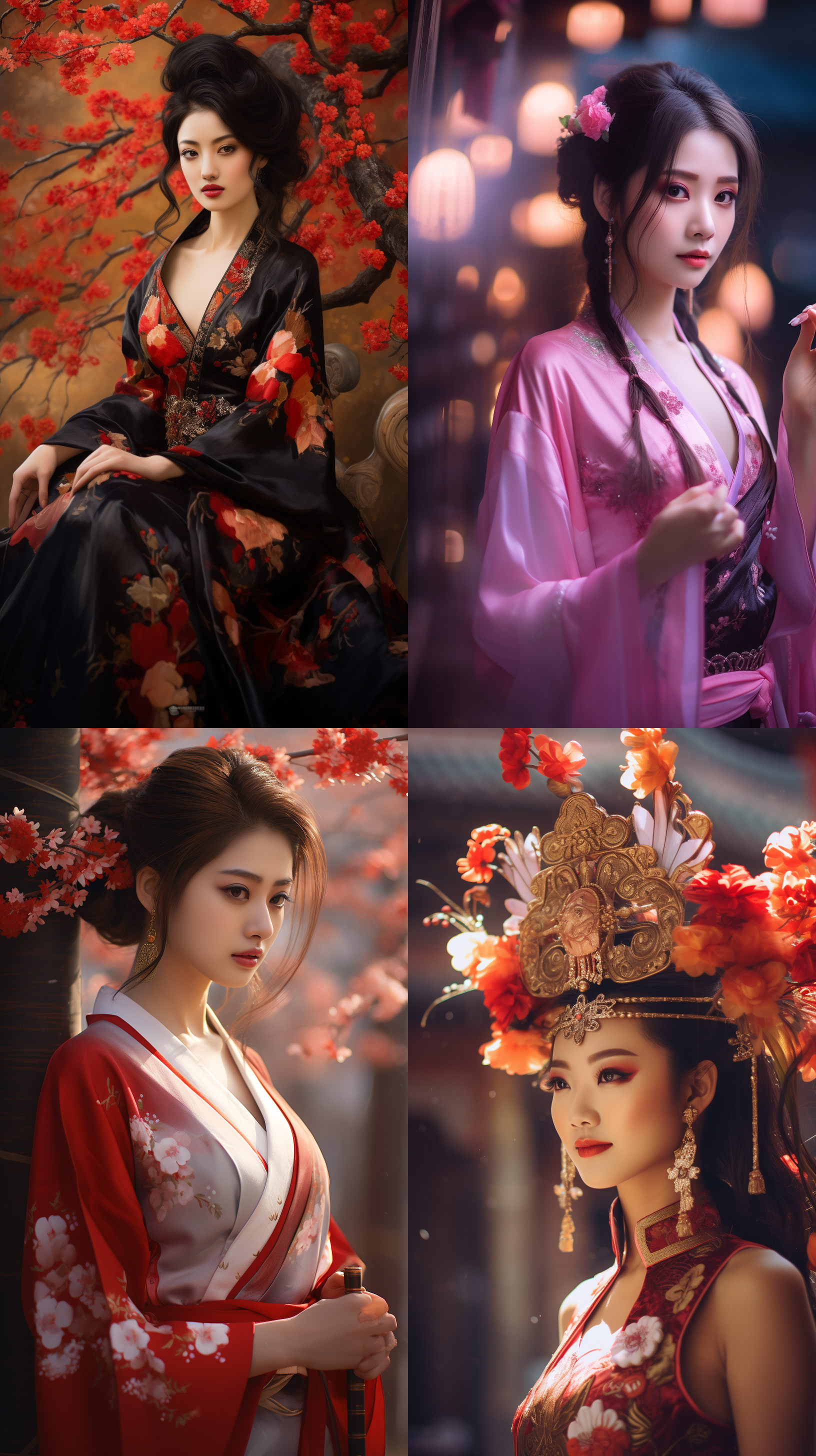 室外拍摄，明亮色调，中国模特穿着古典服装，侧面肖像，柔和光线，中焦镜头，端庄表情，优雅动作，传统元素，油画效果，温暖情感