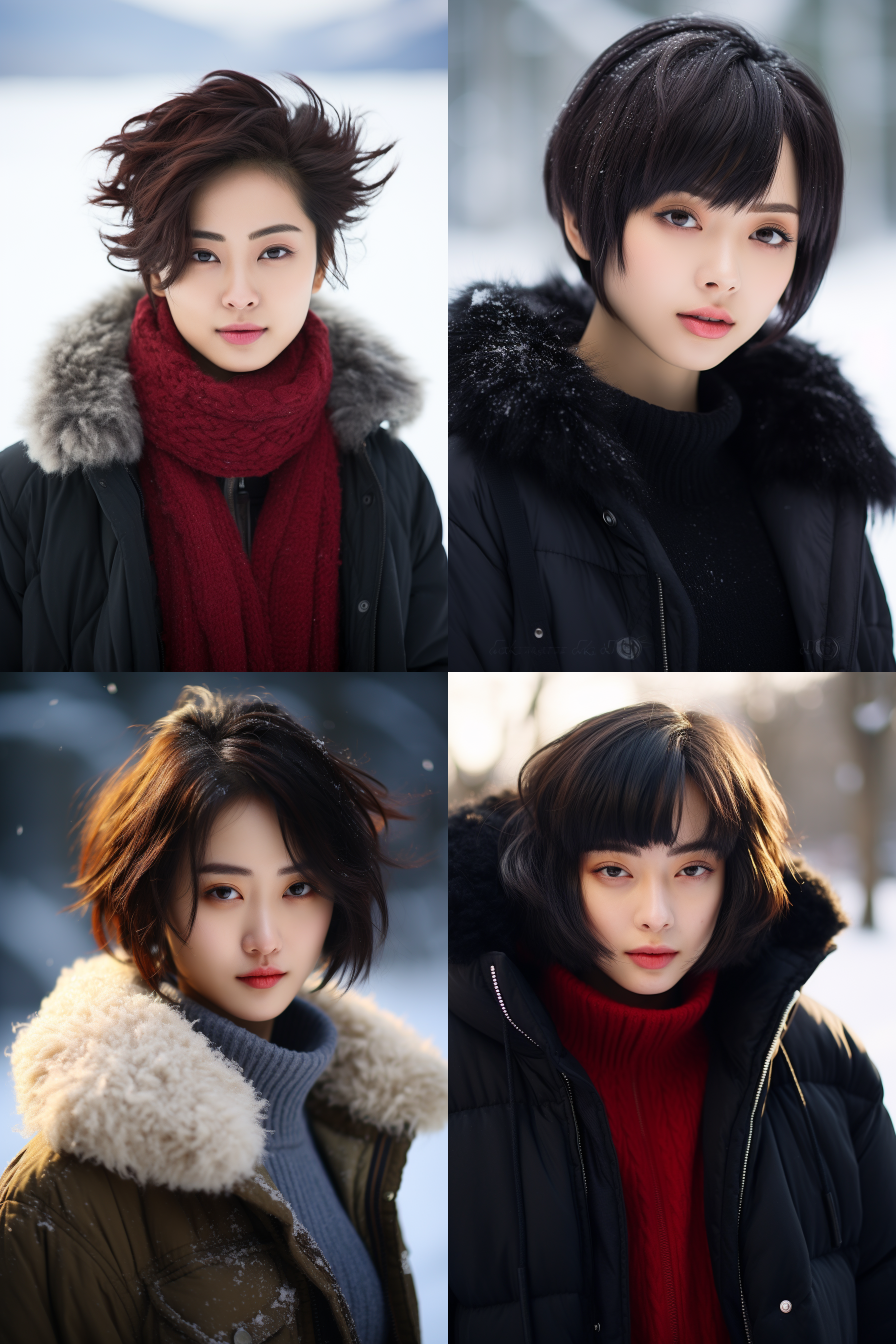 中国短发女孩人像，冬季户外，明亮环境，超高清摄影图