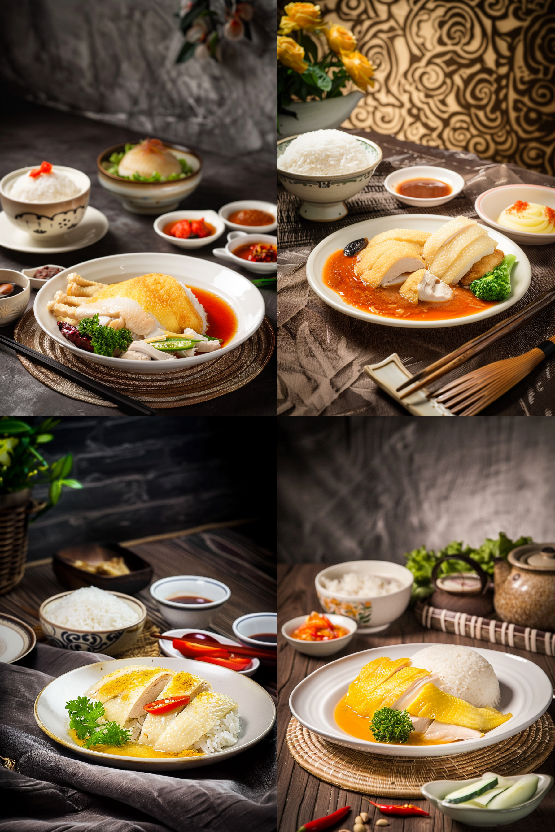 海南鸡饭，美食摄影，微距特写，真实光影，模糊背景，舒适，温暖，