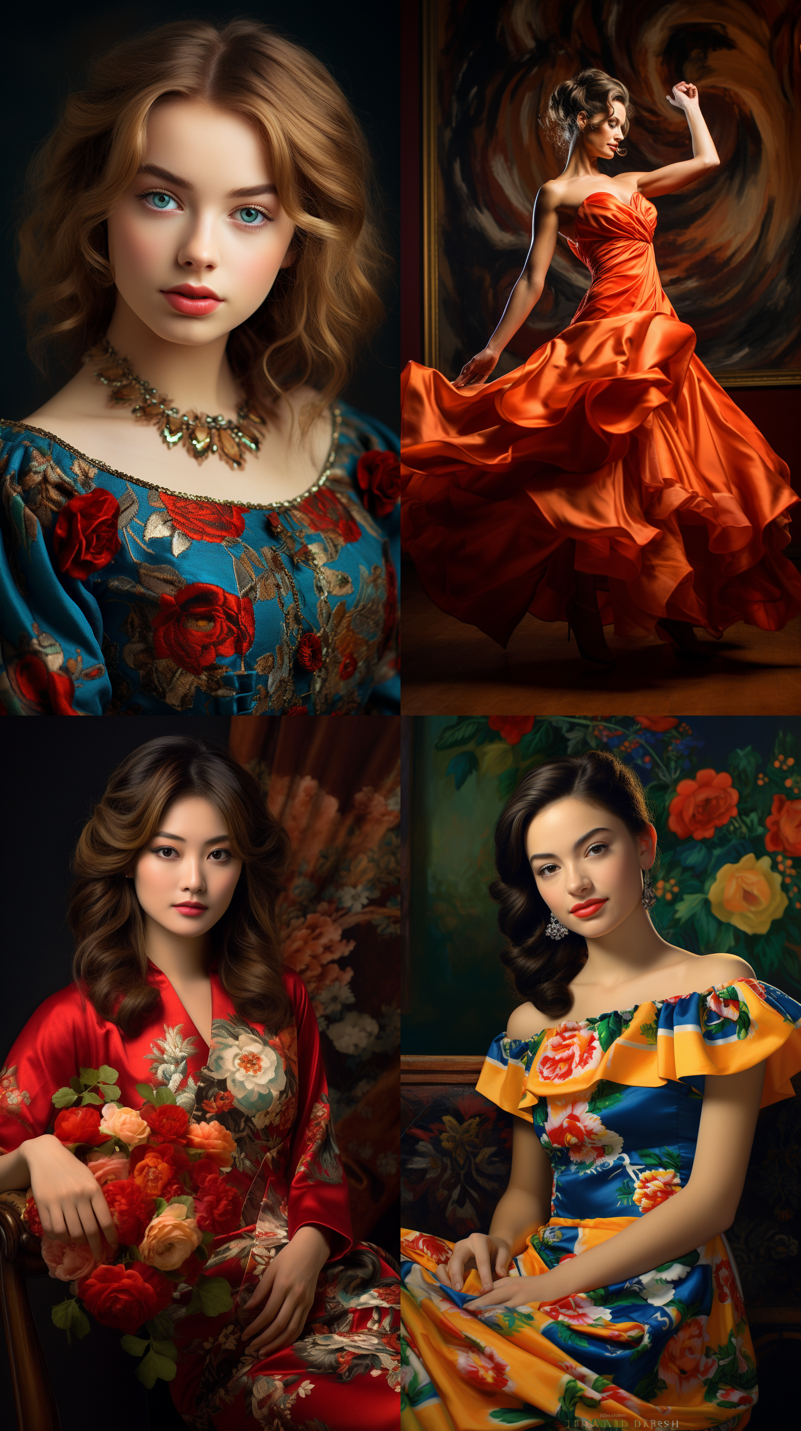 室内拍摄，明亮色调，模特穿着古典服装，侧面肖像，柔和光线，中焦镜头，端庄表情，优雅动作，传统元素，油画效果，温暖情感