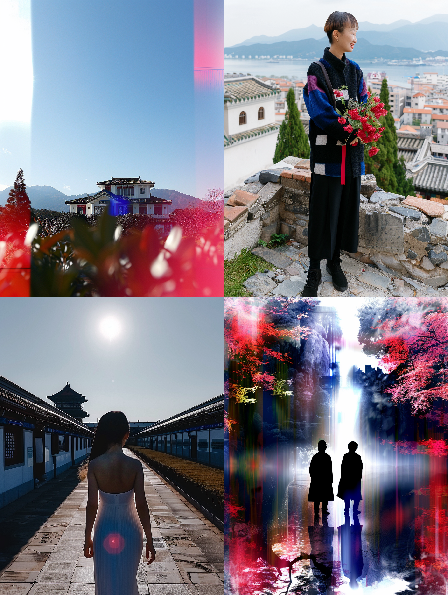 个性定制照片，古典风格，女性穿着华丽长裙，站在花园中央，阳光照射下来，背景是古老城堡。柔和光线，中焦镜头，优雅动作，复古色调，宁静祥和情感。