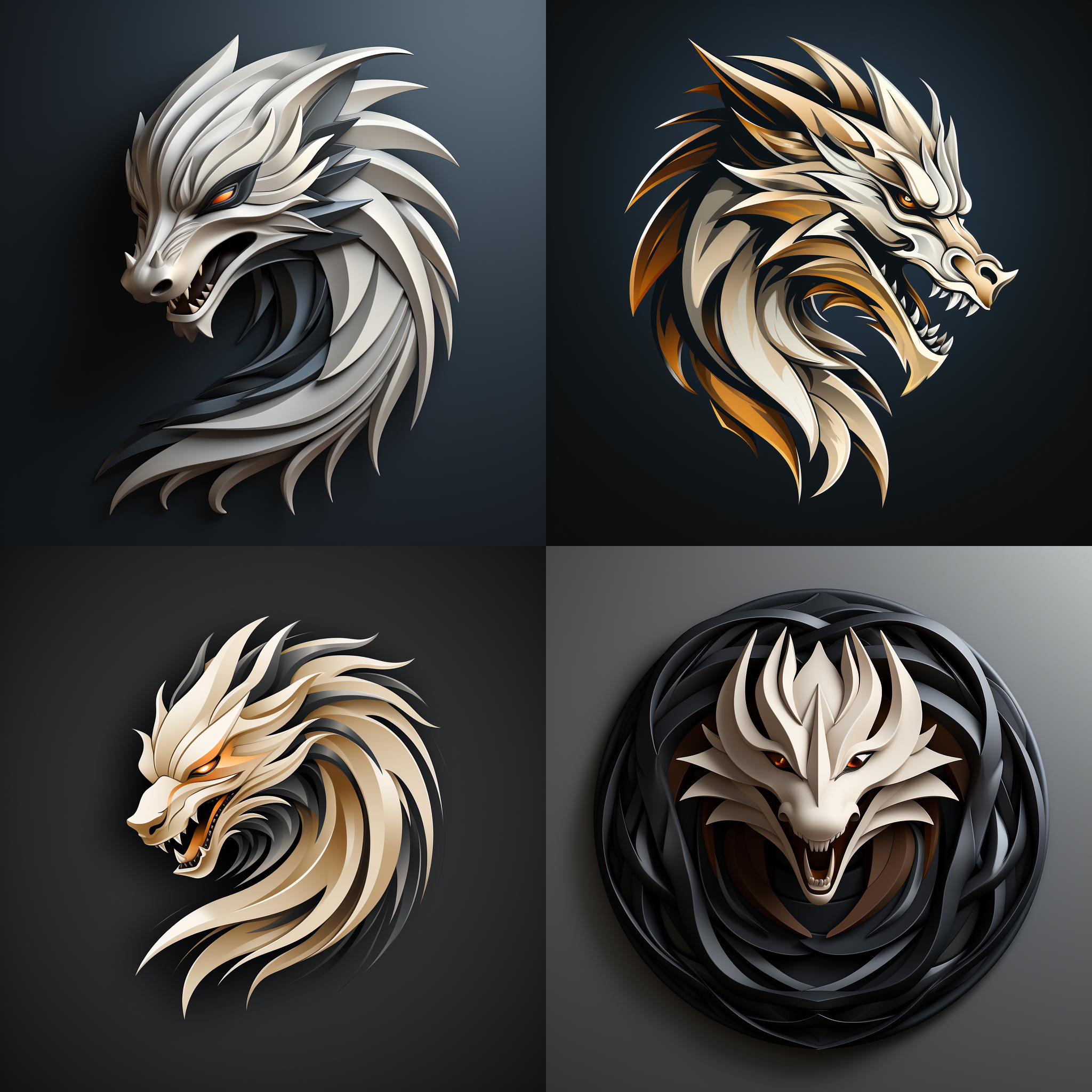 dragon shaped logo design, minimalist style, black and white color scheme, three-dimensional sense, rich details, abstract concepts, commercial design, smooth lines, modern sense, professional atmosphere.