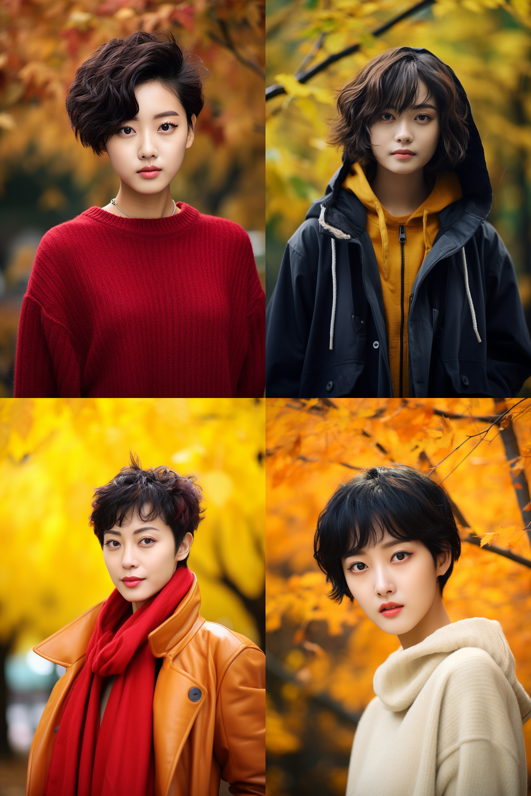 中国短发女孩人像，秋季户外，明亮环境，超高清摄影图
