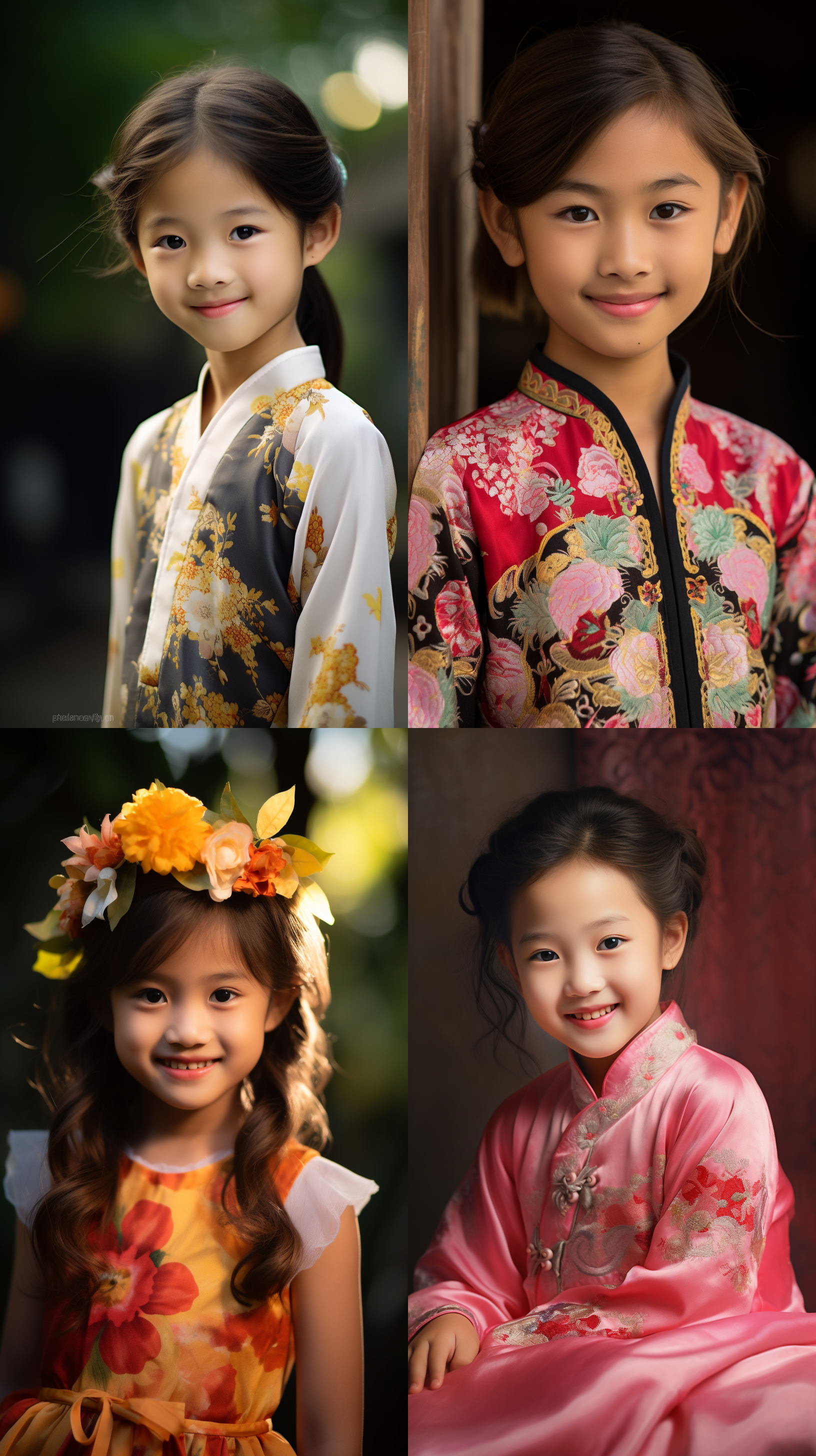 明亮色调，12岁中国少女，肖像镜头，明亮光线，微笑，优雅，自信，柔和表情，自然动作，清晰焦点，大光圈，温暖色彩，精致服饰，细节丰富，纯真氛围，温馨。