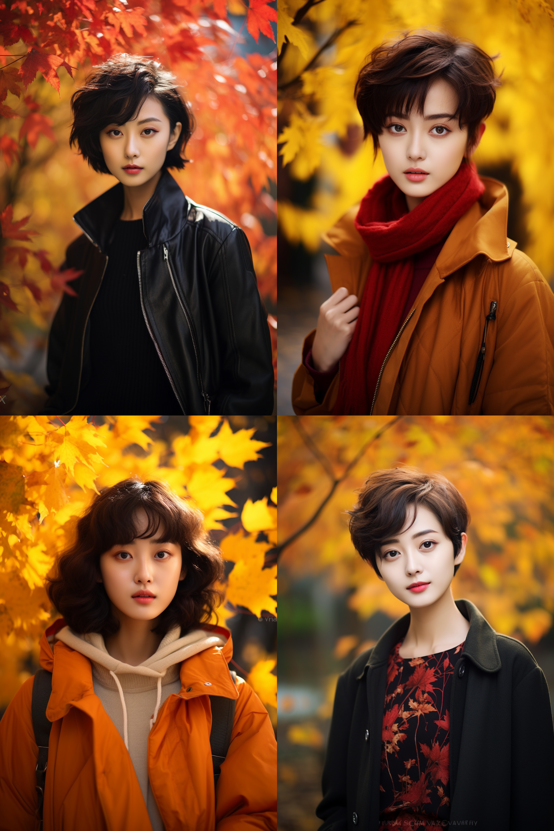 中国短发女孩人像，秋季户外，明亮环境，超高清摄影图
