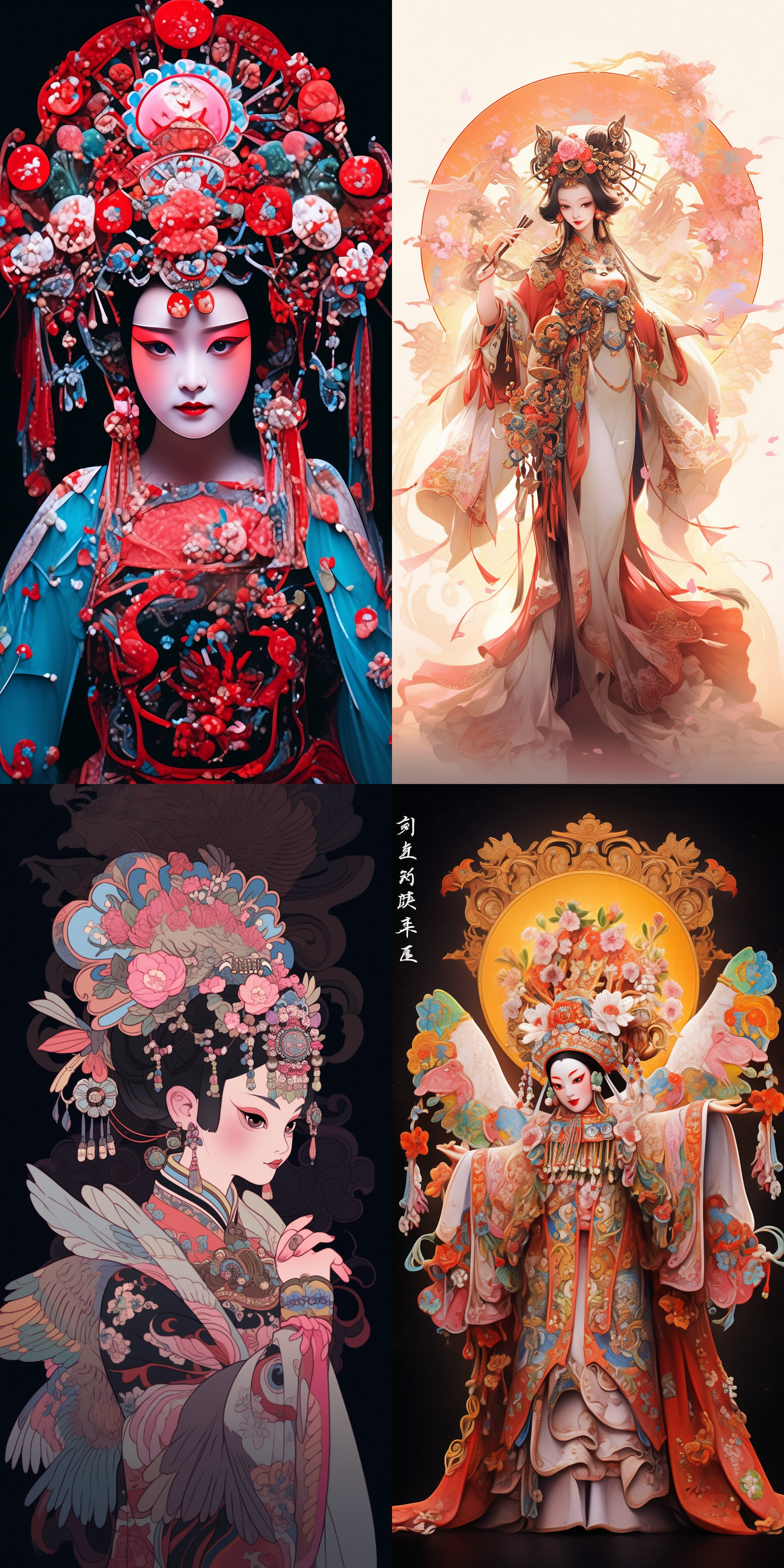 京剧花旦全身正面，花旦服饰，史诗级，高清照片，祥云翻腾，色彩丰富