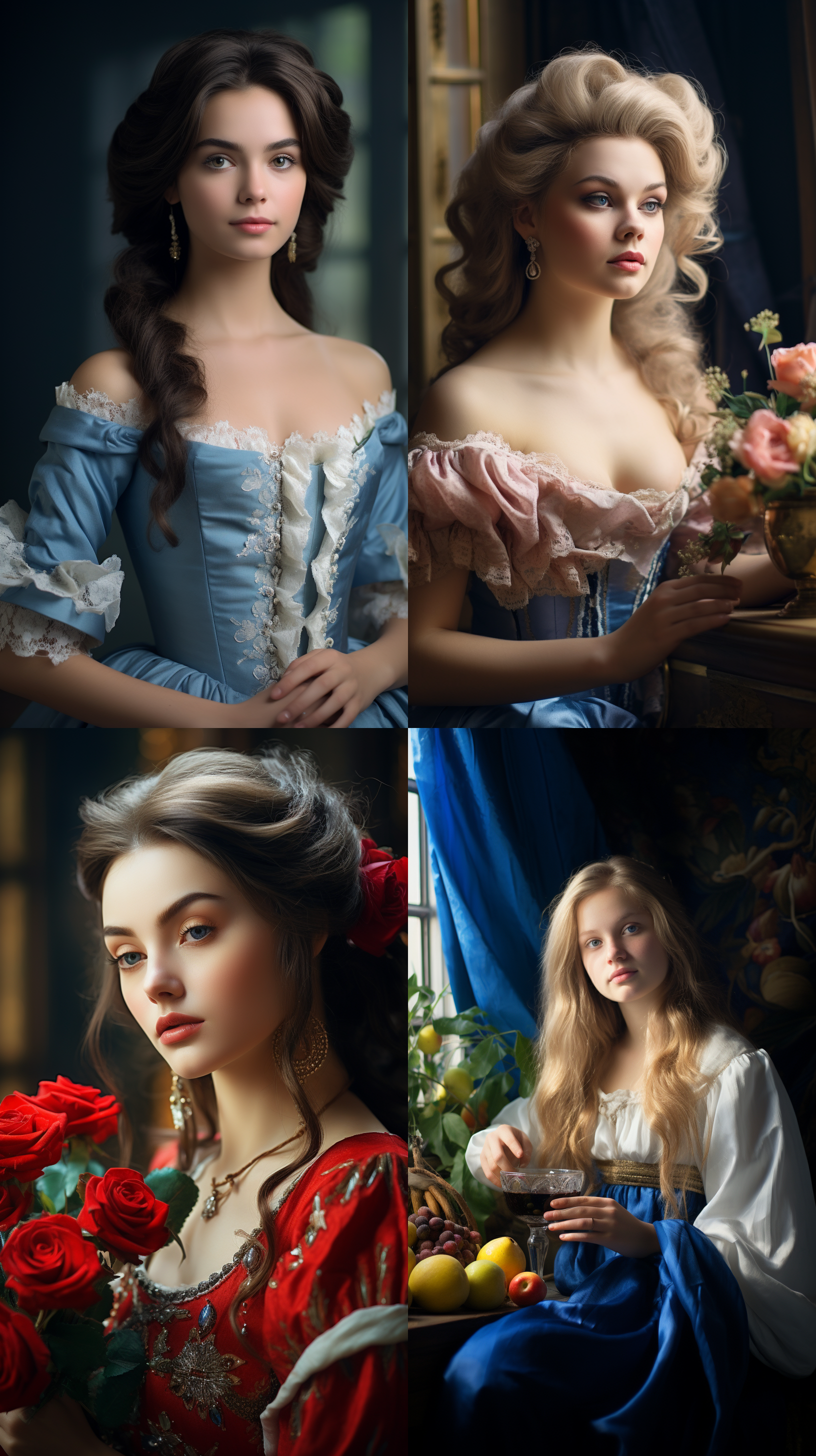 室内拍摄，明亮色调，模特穿着古典服装，侧面肖像，柔和光线，中焦镜头，端庄表情，优雅动作，传统元素，油画效果，温暖情感