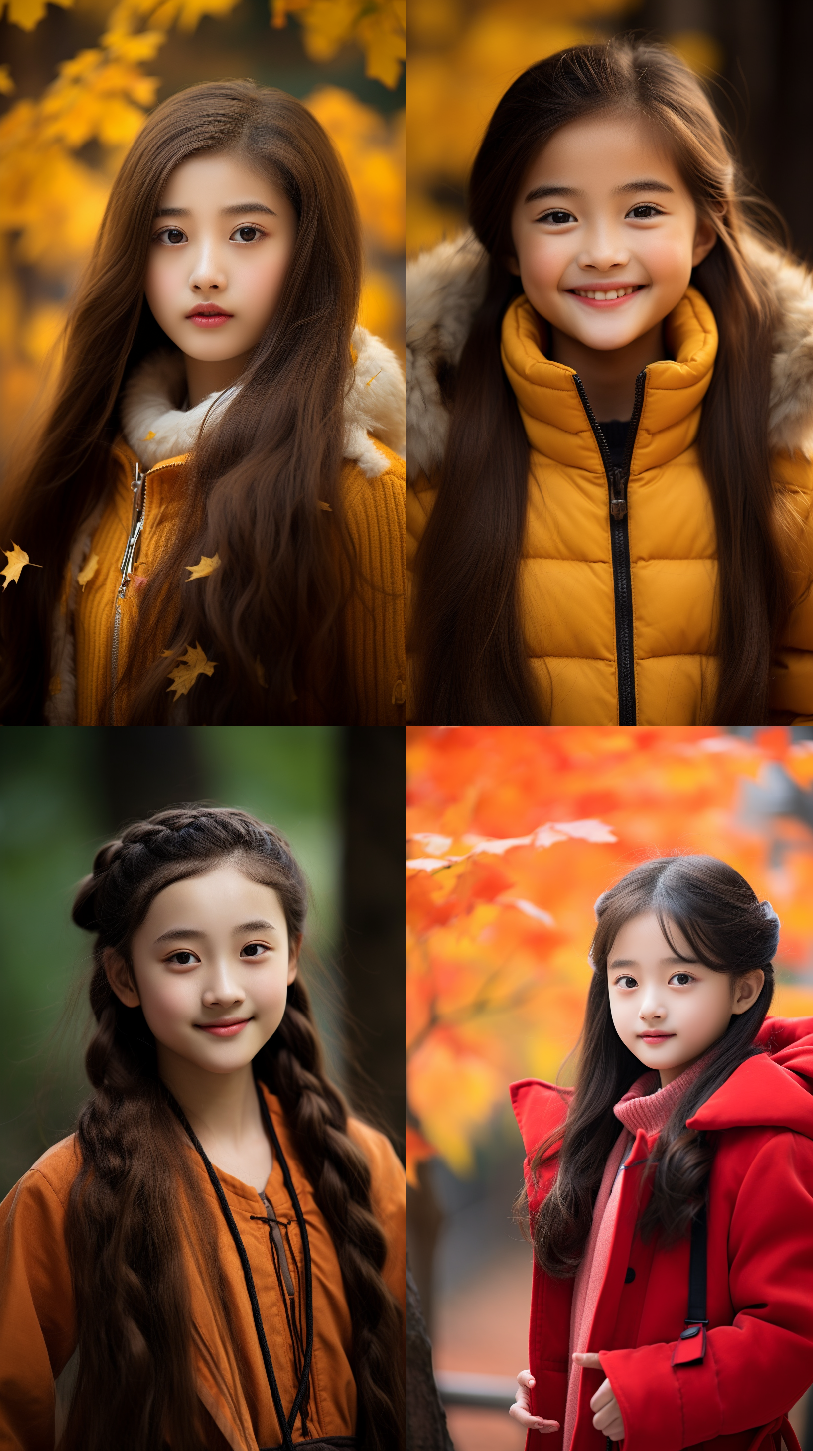 12岁中国女孩，明亮色调，肖像镜头，明亮光线，自然风景，微笑，森林背景，长发，清澈眼神，温暖色调，神采飞扬。