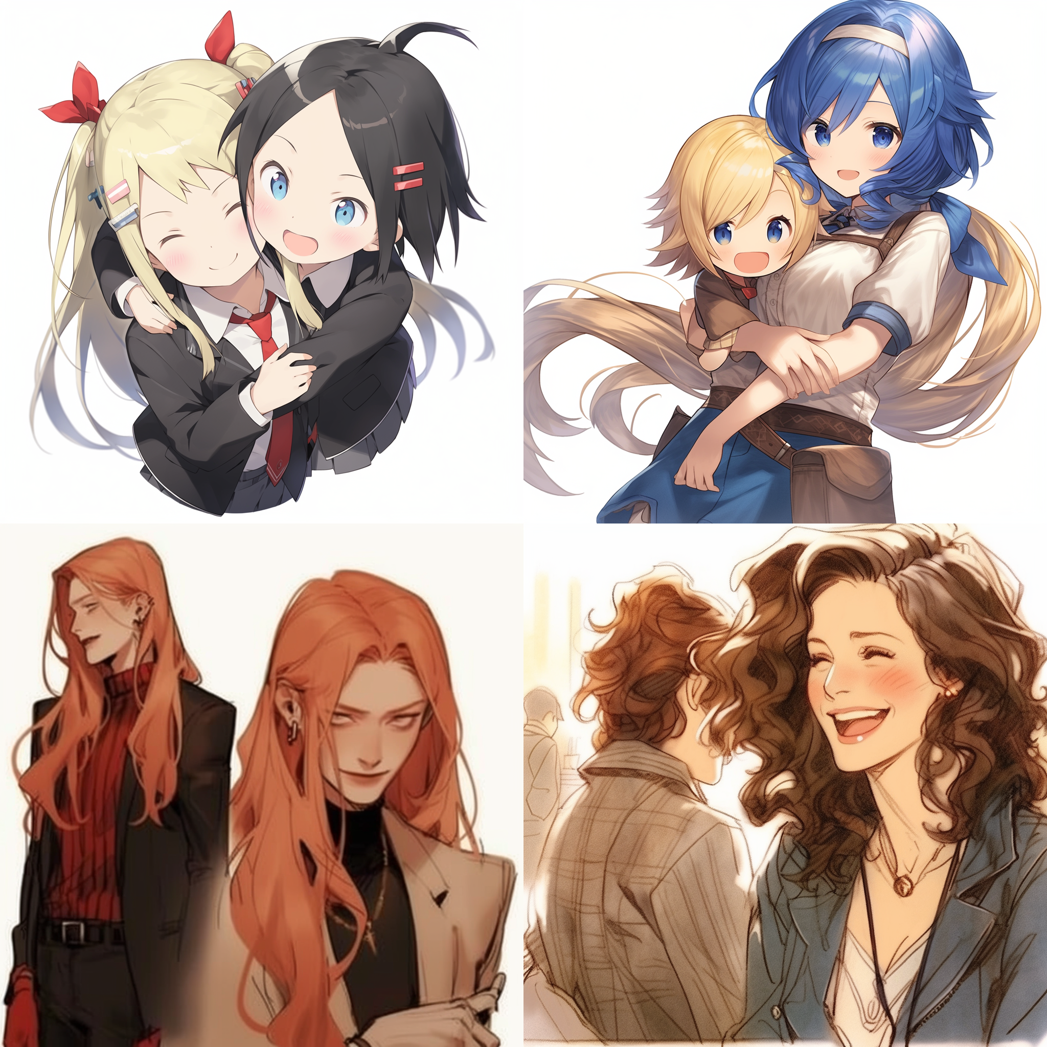 两个长发美女穿着职业服装抱在一起微笑