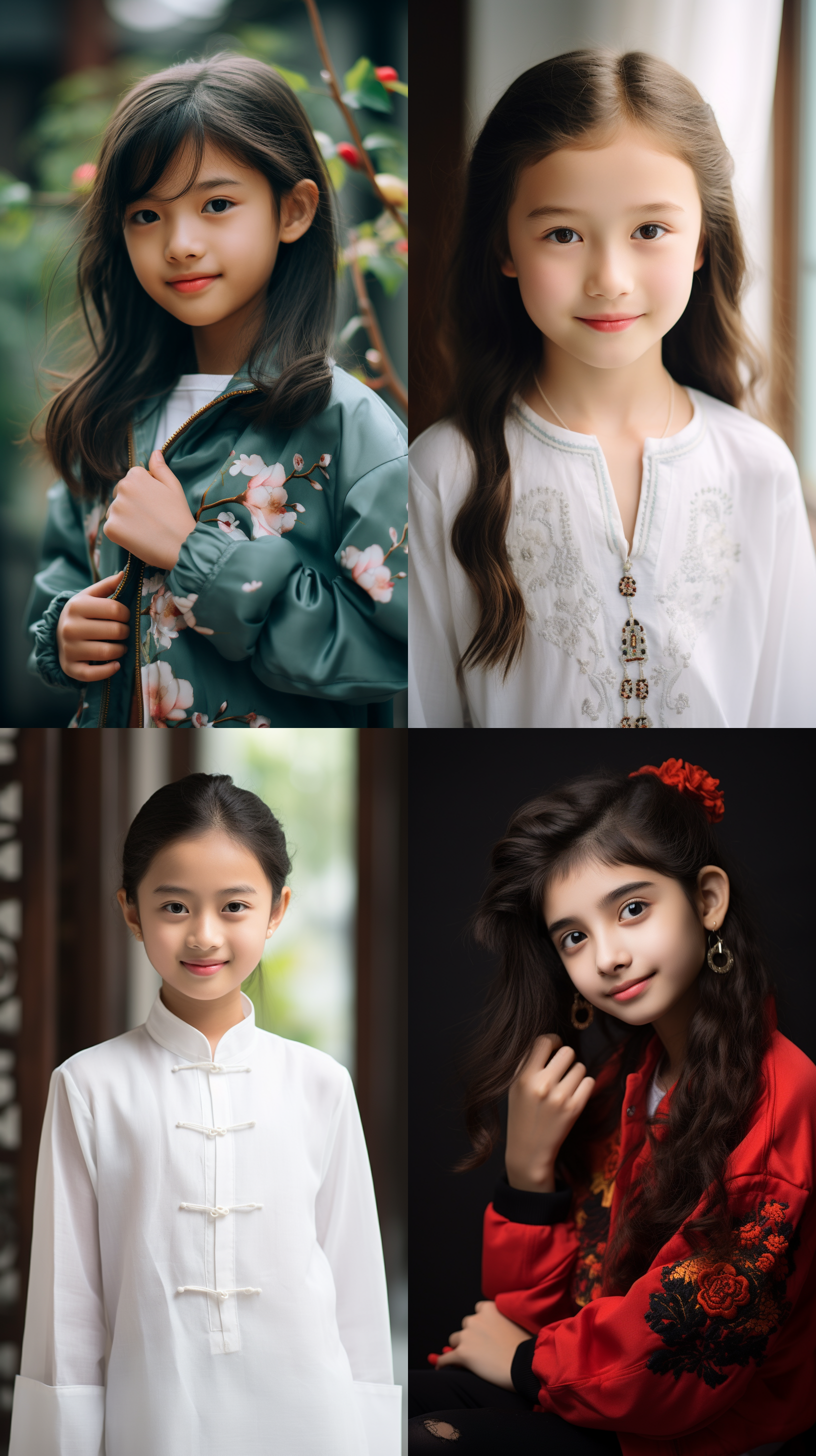 12岁中国女孩，明亮光线，肖像镜头,白色墙壁，自然风格，微笑，自信，活力，纯真