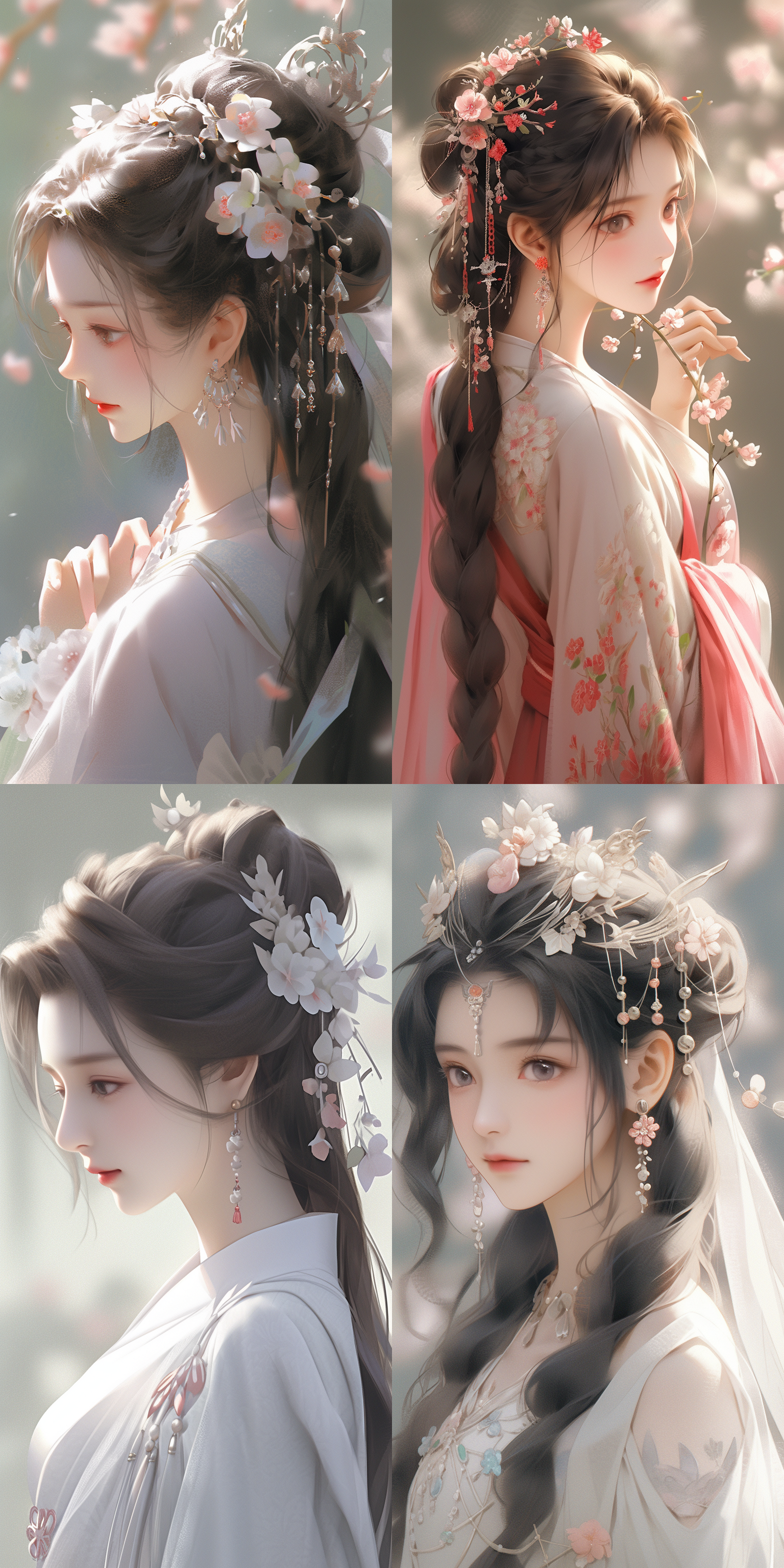 亚洲超美女生（高级精致的面容id）,精美装扮，长发飘飘，精美发饰，耳环戒指吊坠，白色丝质汉服，唯美主义，油菜花田背景，丁达尔光线，色彩鲜艳，全身镜头，全景摄影，大师级作品，超精细，超清晰，超高分辨率，超高品质，超高质量，超高细节，超高清，32k