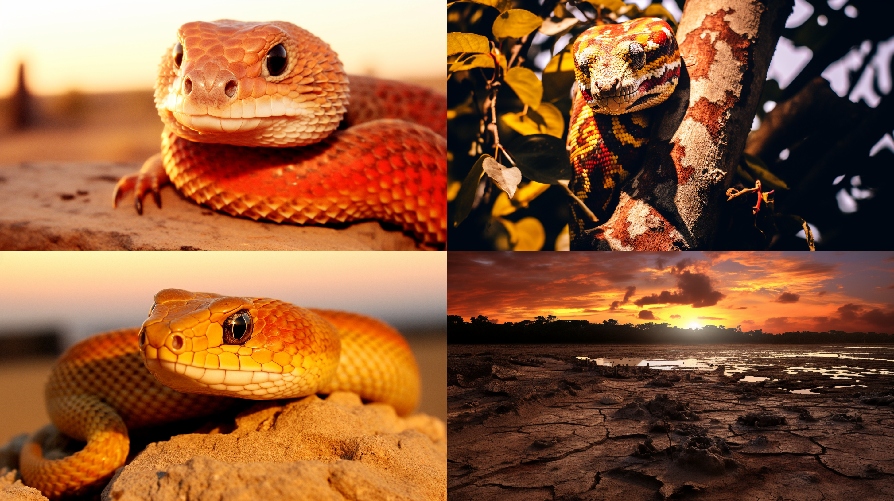 蛇自然环境，日落光线，明亮