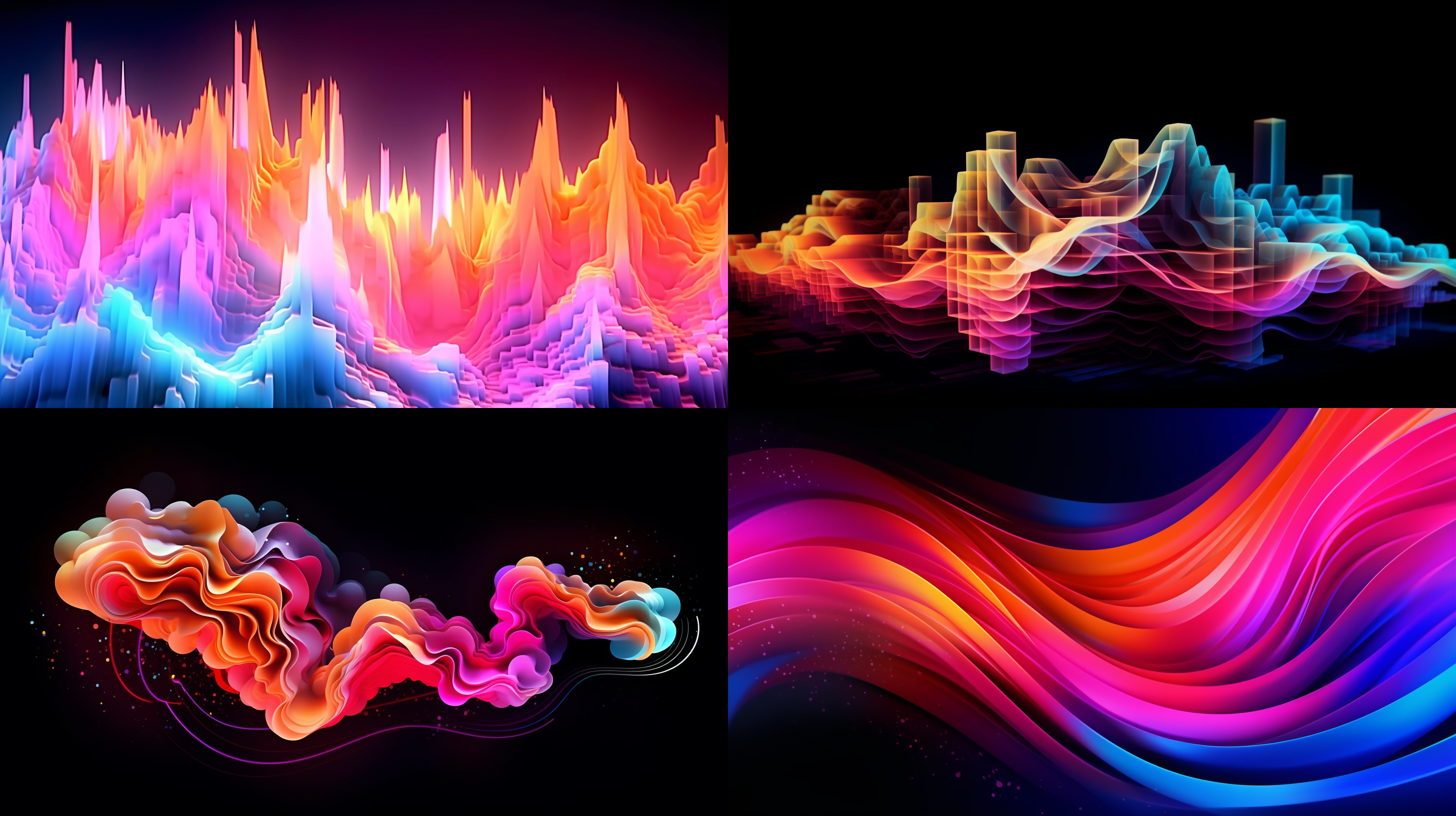 3d立体音符，旋转音乐元素，渐变背景，抽象风格，明亮色彩，透视感，数字艺术，光影效果，动态，活力。 蒸汽波 汇聚线构图 超广角 霓虹