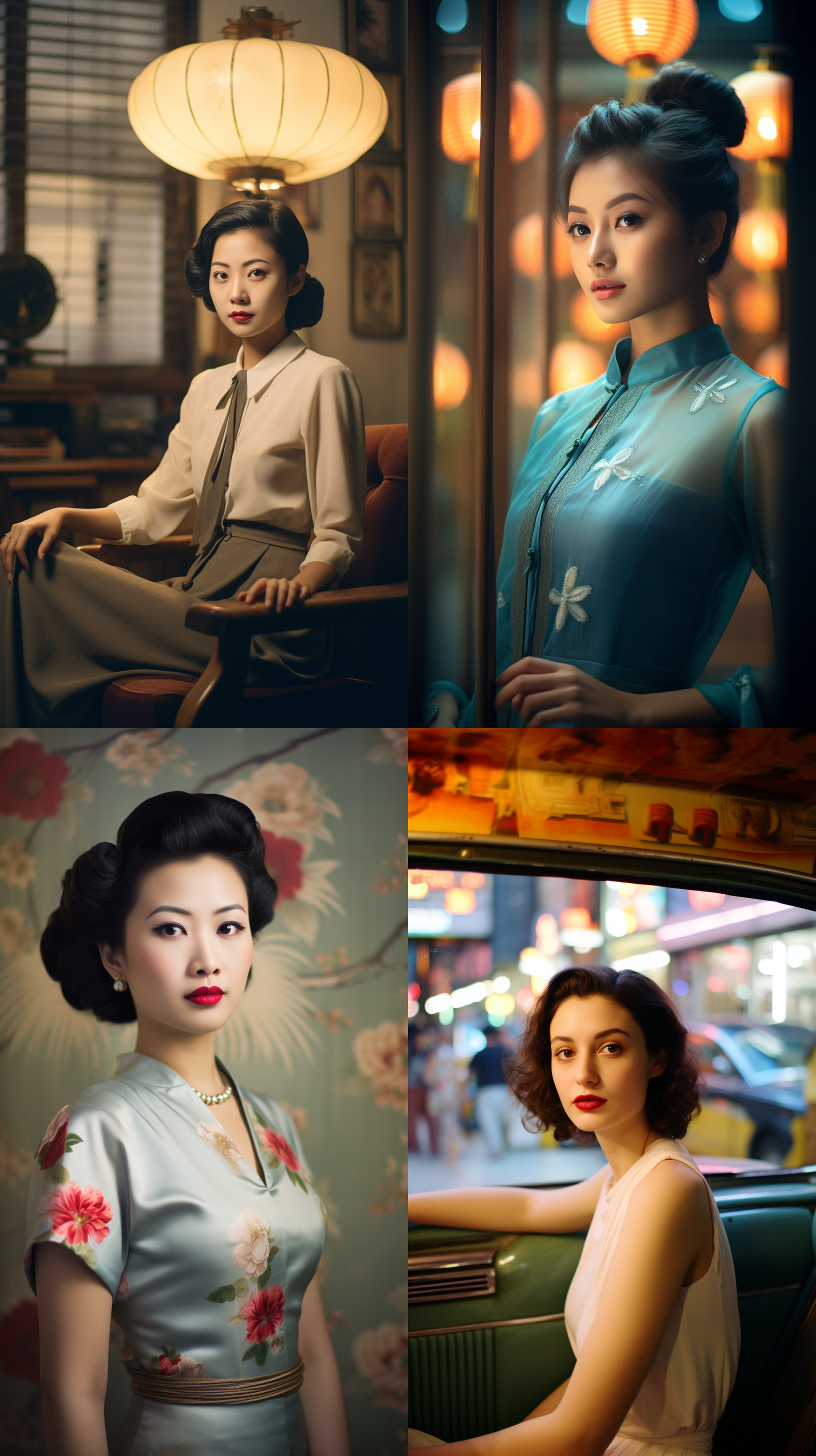 明亮色调，复古港风中国人像，肖像镜头，柔和光线