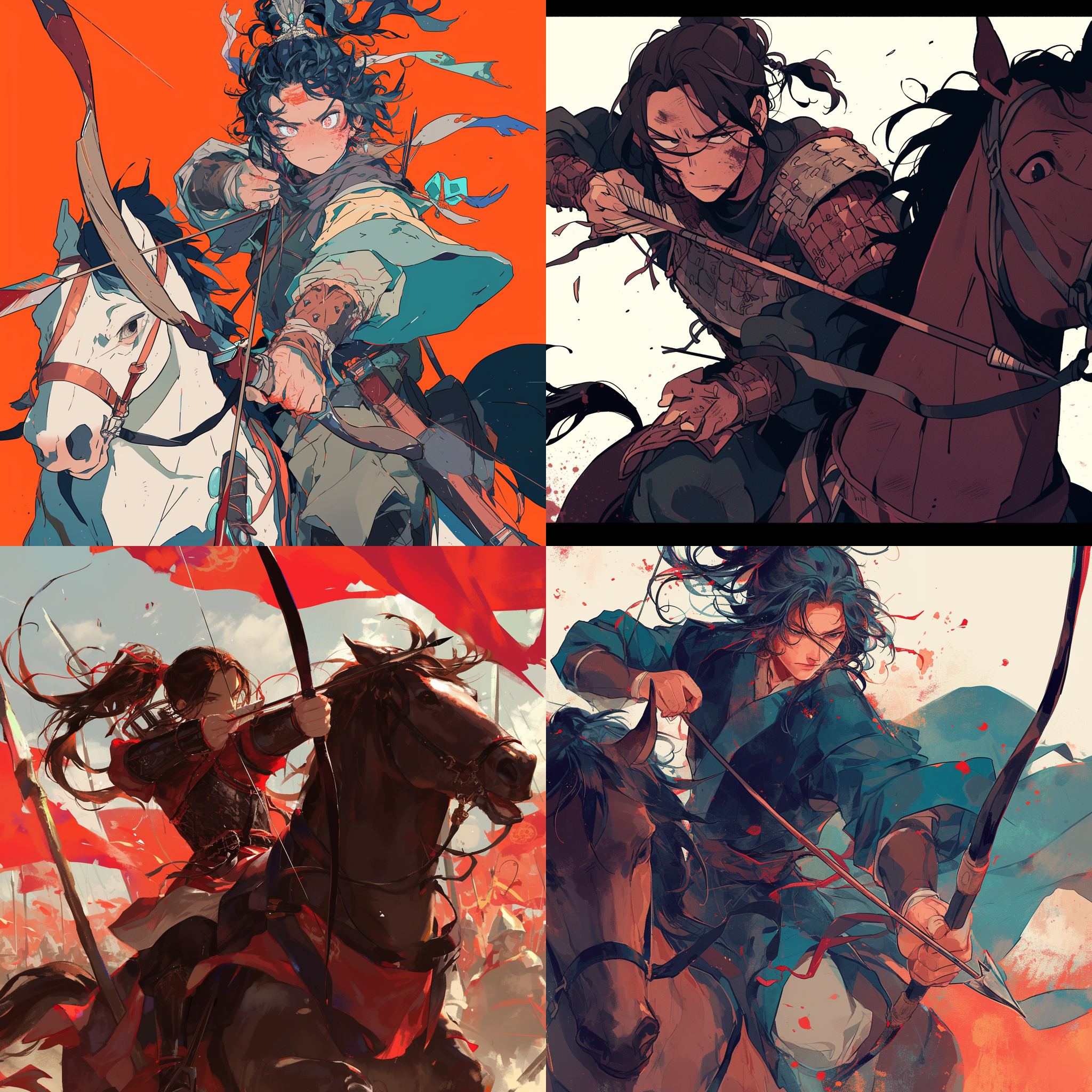 少年将军，战马奔腾，戍边关，汉服，疆场，弓箭，酒杯，骑士，侠义，醉态，英勇，忧郁，中国风，二次元, 表现主义。