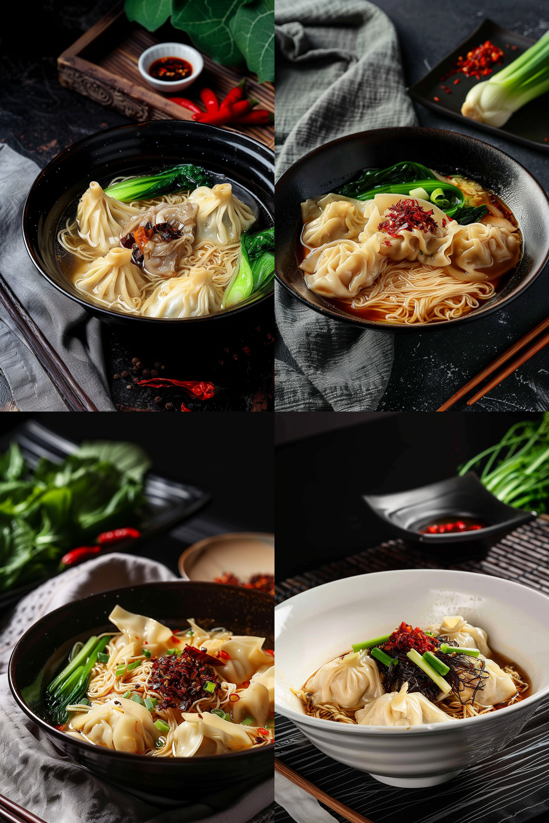 一碗云吞面，美食摄影，微距特写，真实光影，模糊背景，舒适，温暖，