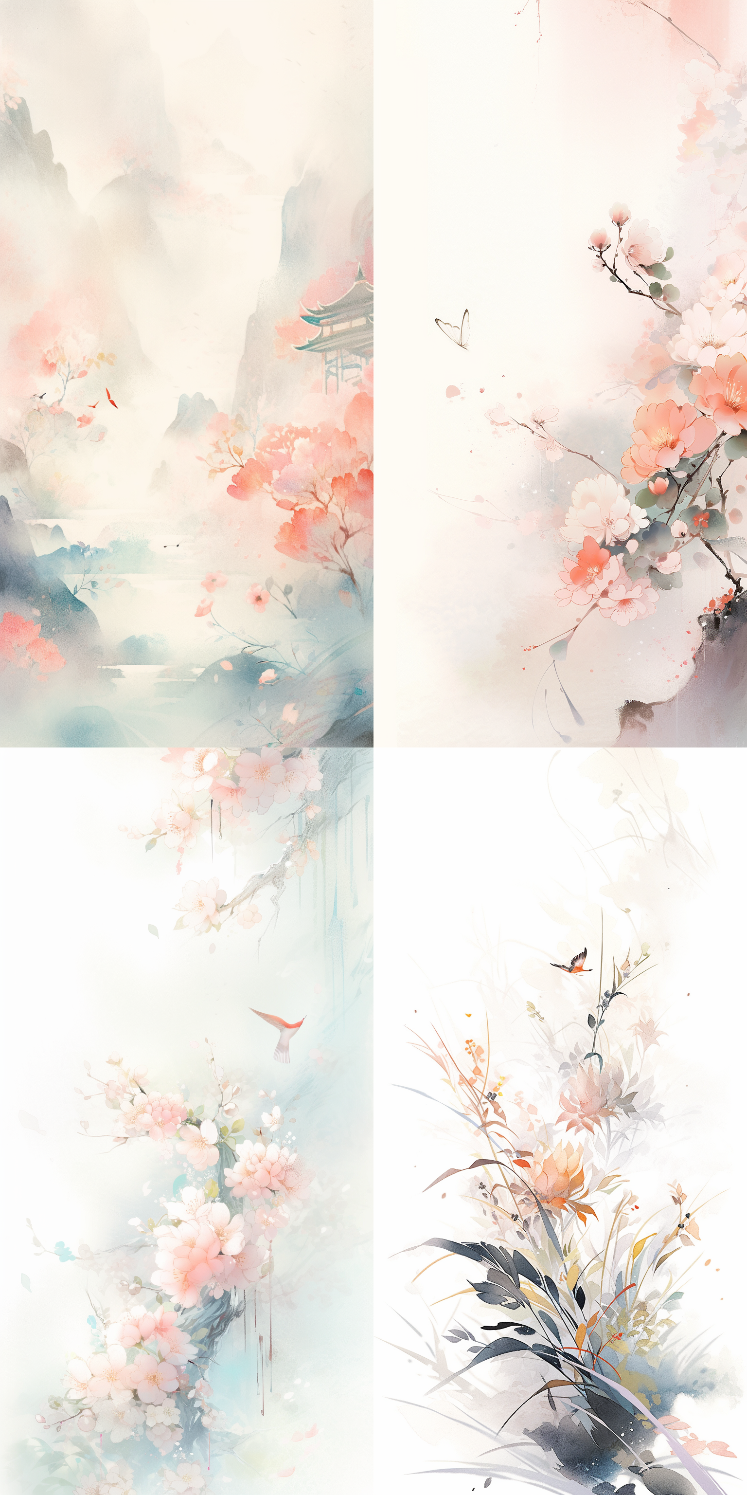 中国水彩风格，诗意飘逸，高级宣纸质感，非写实，充满诗意，柔和色调，细腻笔触，抽象构图，艺术氛围，梦幻色彩，浪漫情怀。