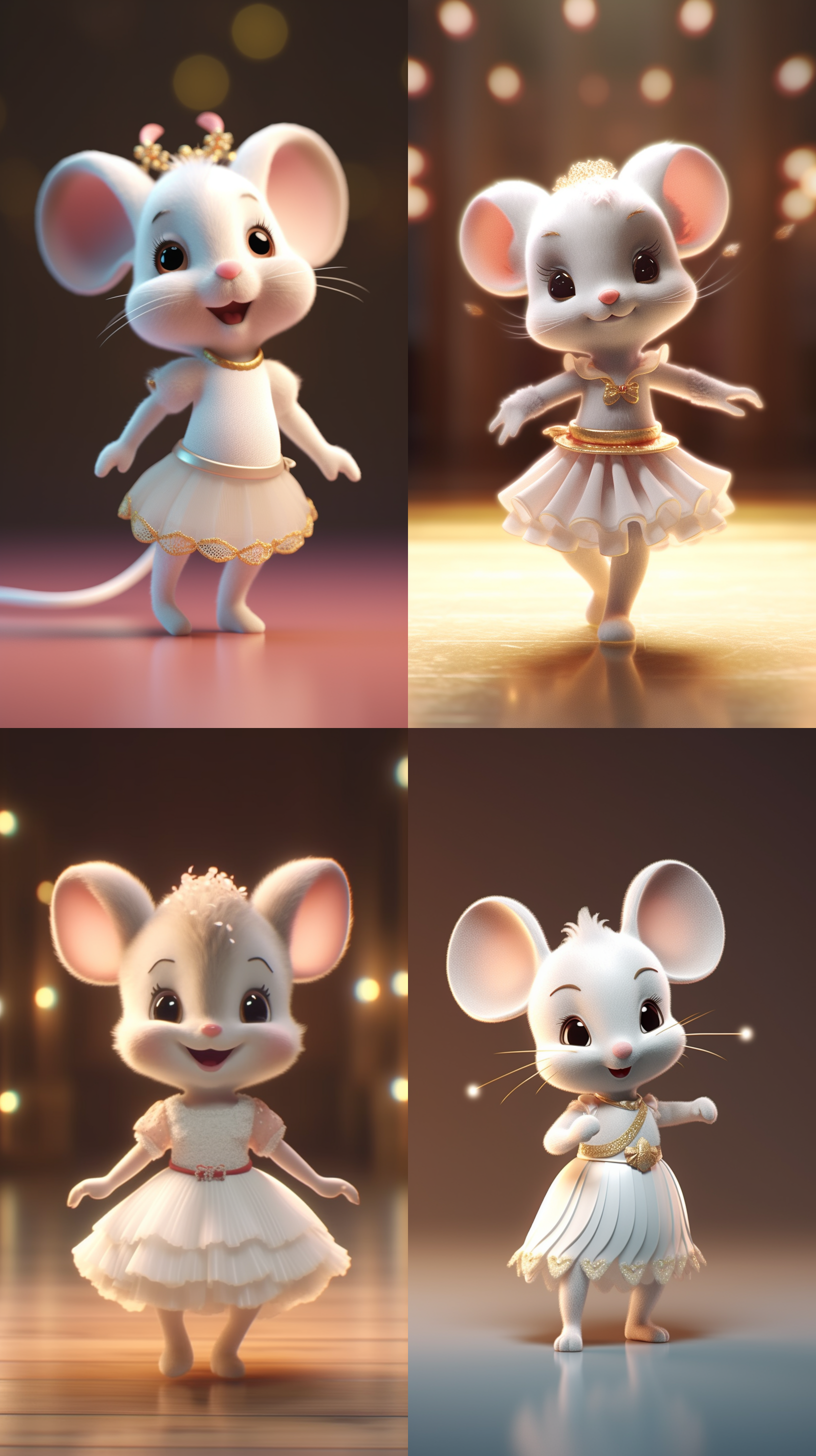 a cute anthropomorphic baby mouse dressed as a ballerina, dressed in elegant chinese ballet skirt, dancing ballet, sweet smile extremely detailed 3d animation rendering symmetrical central position, super realistic, super detailed, luxurious, 3, cinematic lighting, super clear details,8k,