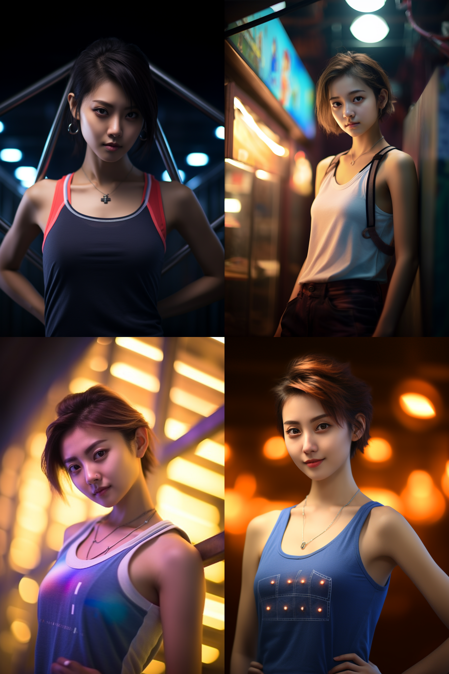 中国短发女孩，穿背心，明亮光线，摄影图