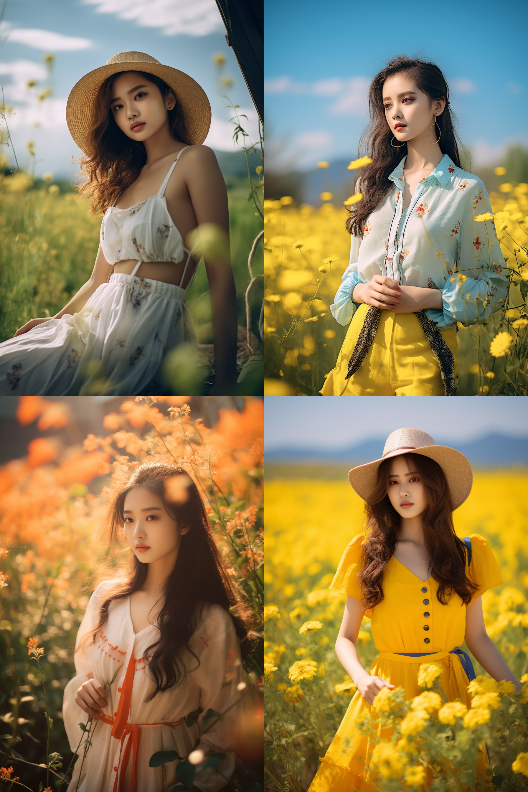 中国女孩，夏季服饰，夏日摄影，明亮光线， 清新自然，户外风景，肖像模式，中焦镜头，自然姿态，
