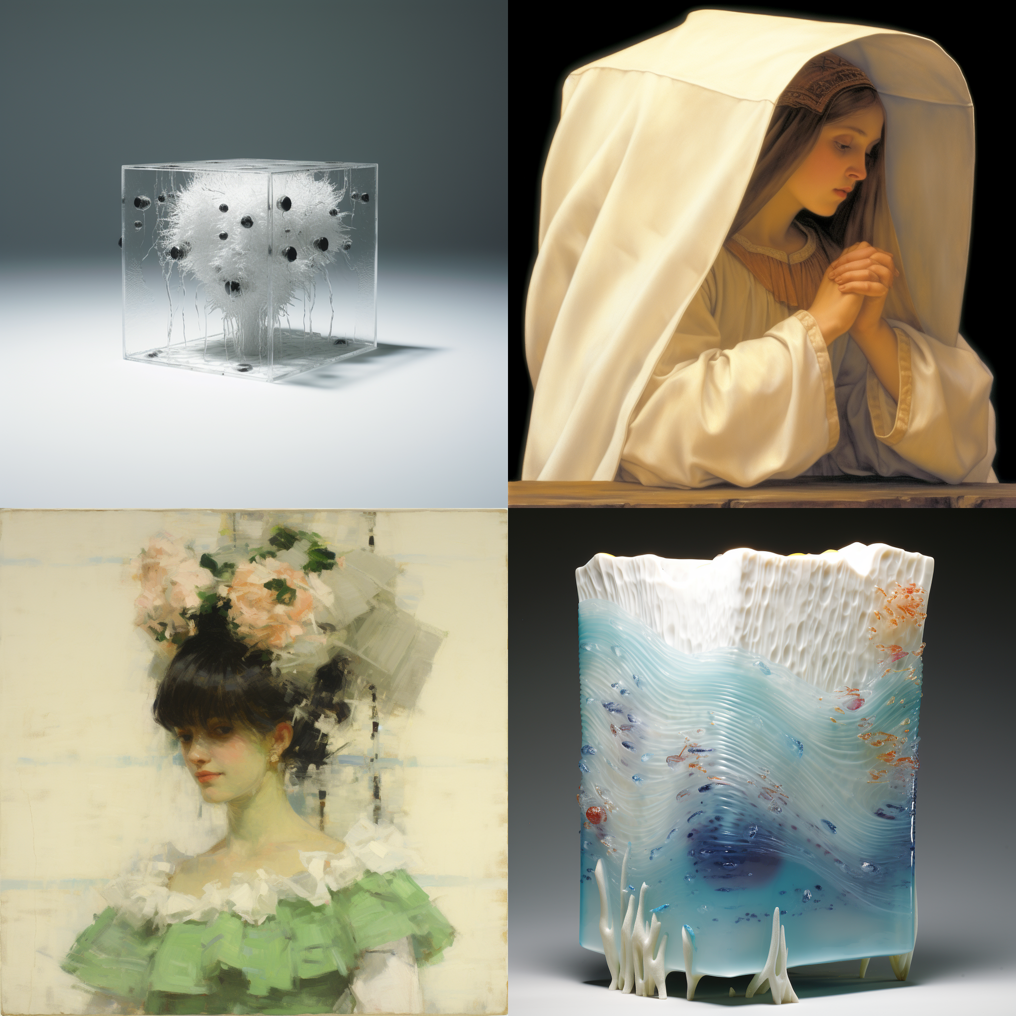 精美盒子，盒子表面为人像图片，白色桌面，白布