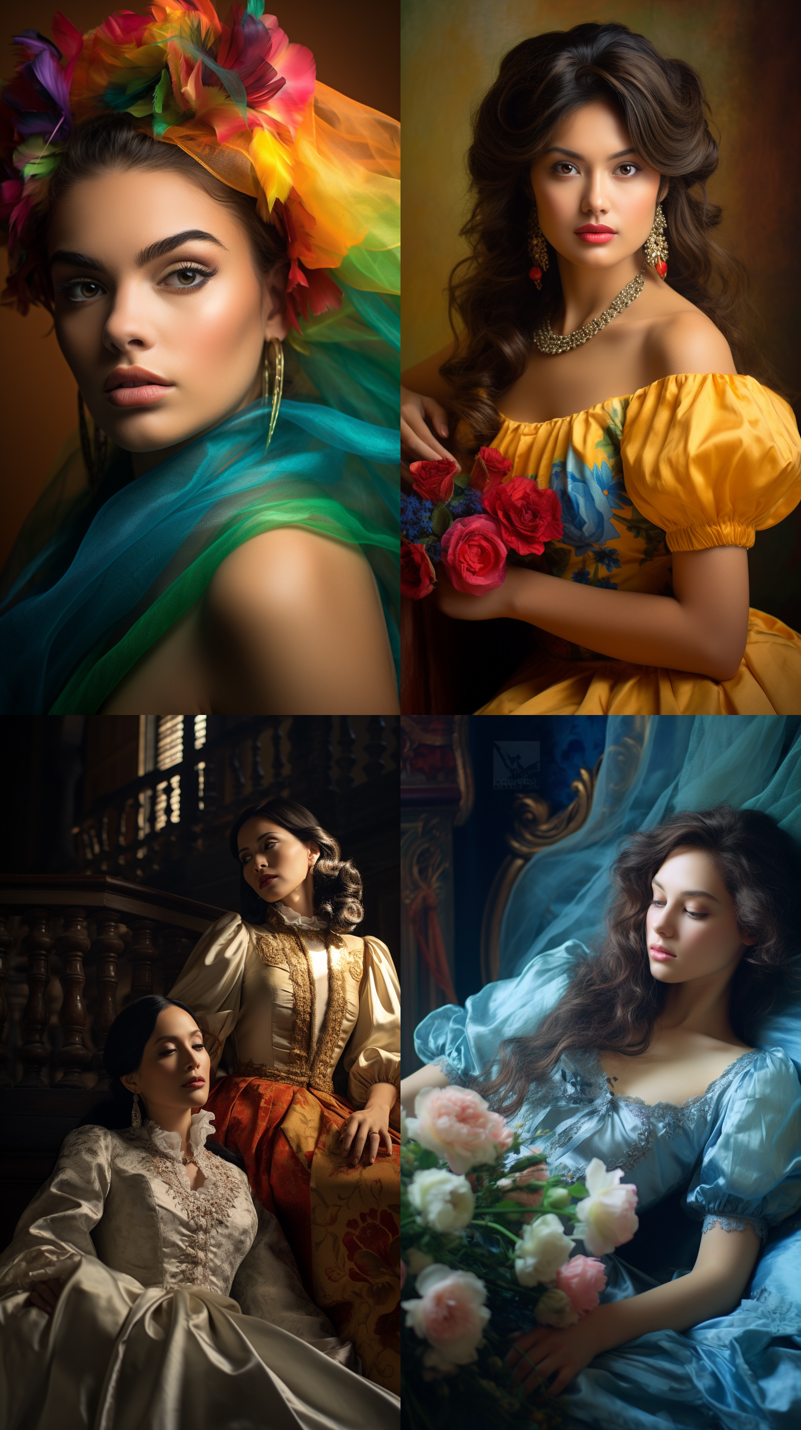 室内拍摄，明亮色调，模特穿着古典服装，侧面肖像，柔和光线，中焦镜头，端庄表情，优雅动作，传统元素，油画效果，温暖情感