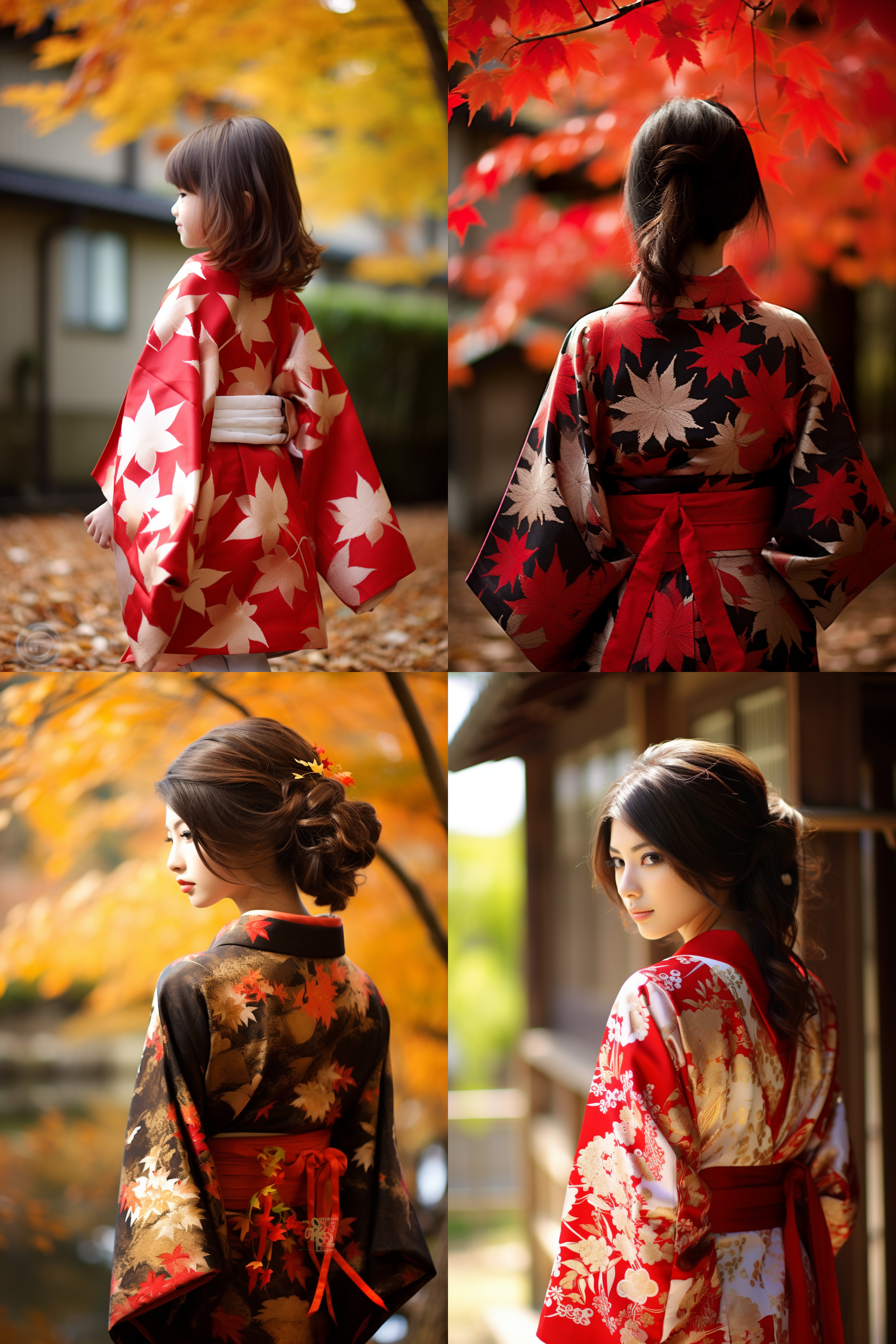日本女孩和服，枫叶背静