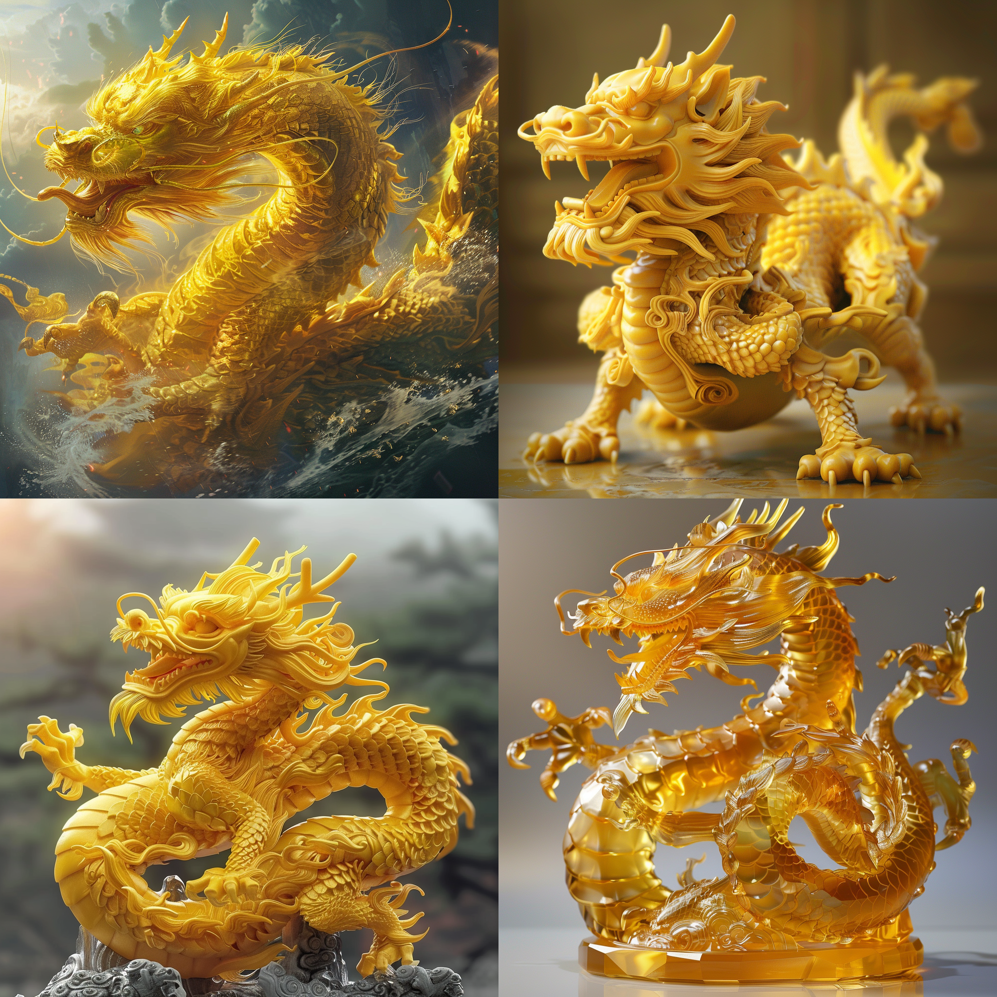 中国龙，威武霸气，黄色腾云驾雾，清晰逼真，似乎要从画面中腾空而起。