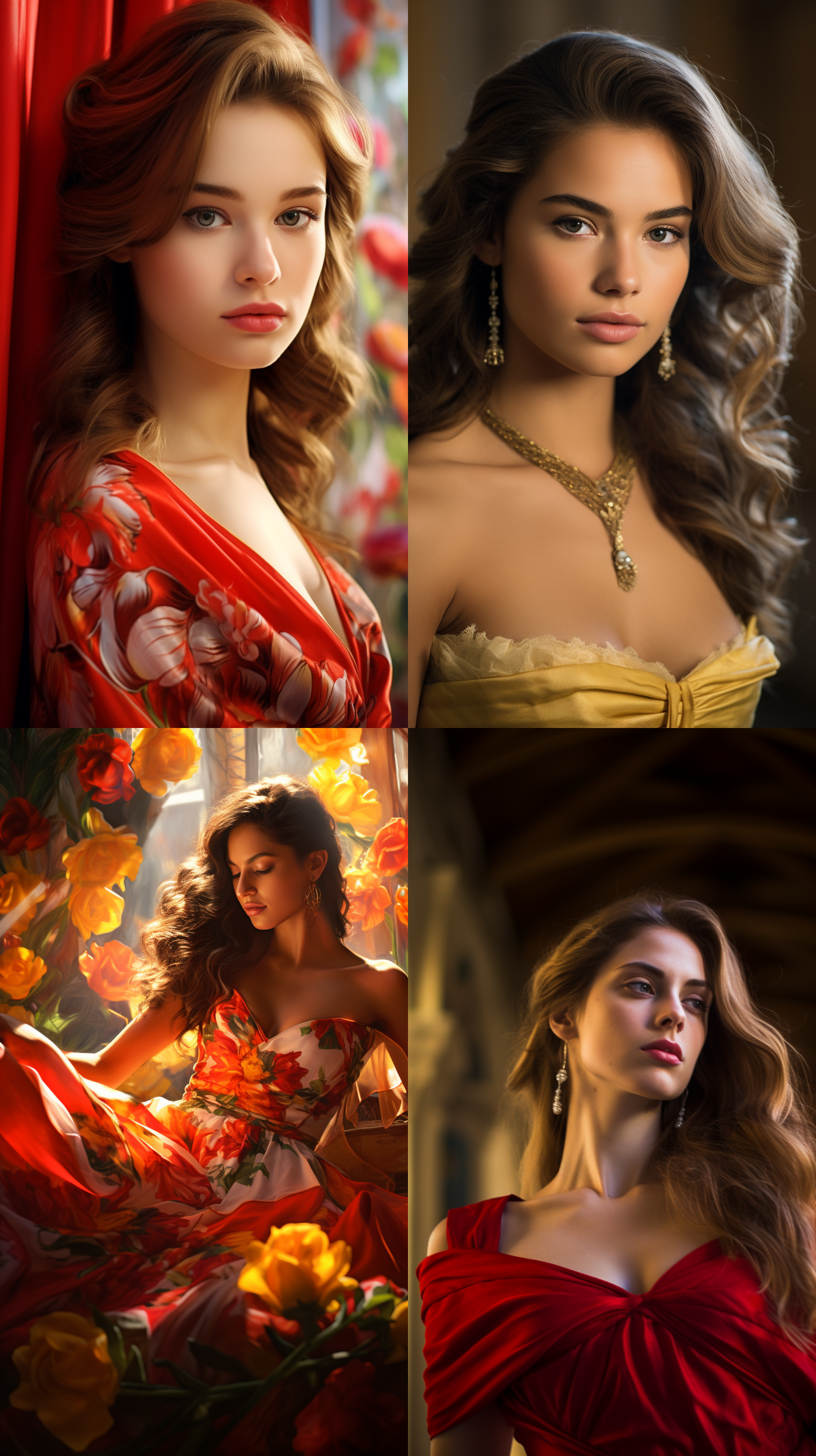 室内拍摄，明亮色调，模特穿着古典服装，侧面肖像，柔和光线，中焦镜头，端庄表情，优雅动作，传统元素，油画效果，温暖情感