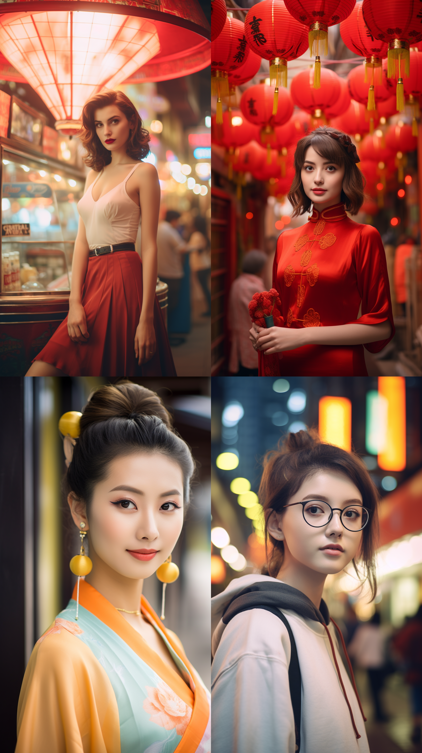 明亮色调，复古港风中国人像，肖像镜头，柔和光线