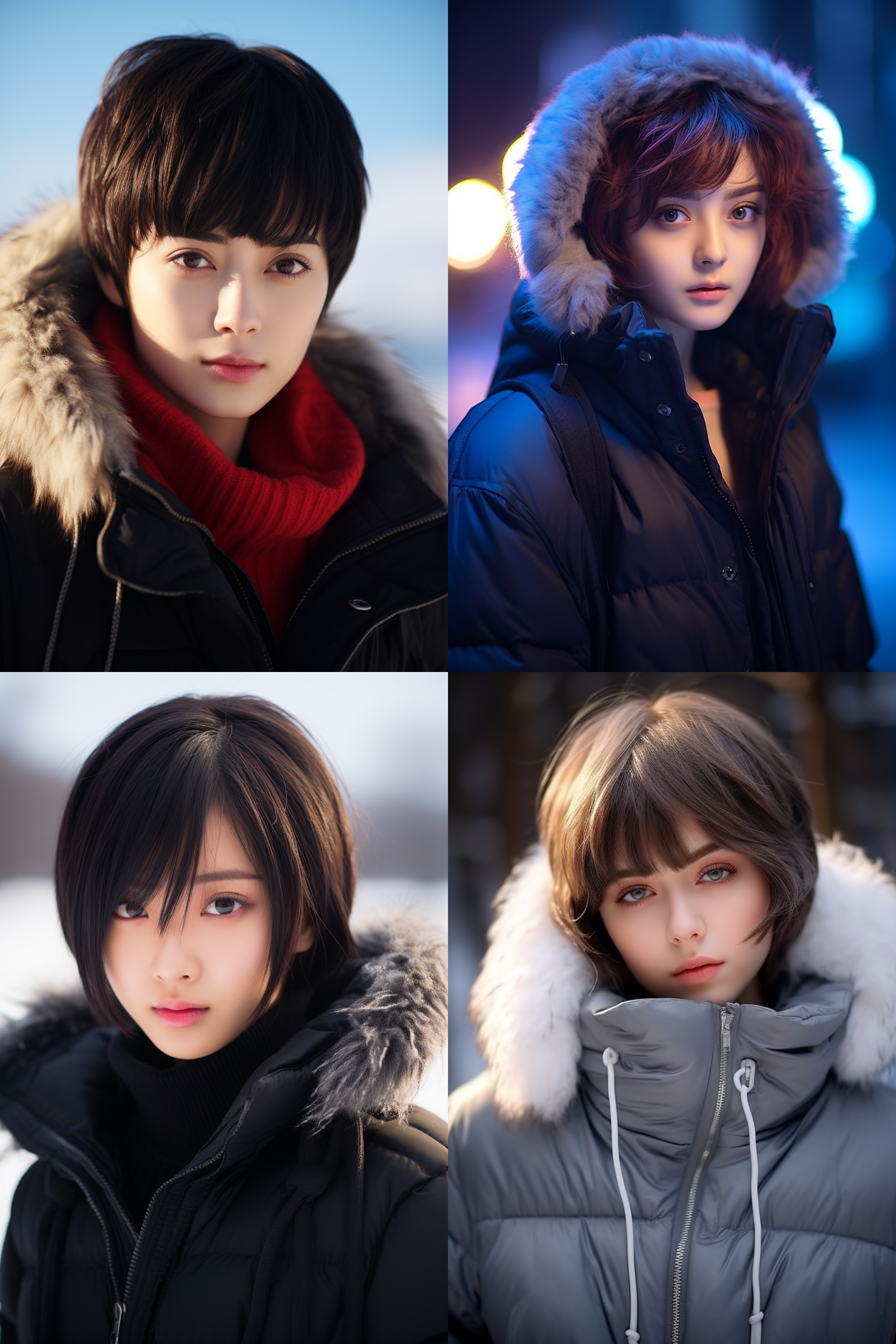 中国短发女孩人像，冬季羽绒服，明亮环境，超高清摄影图