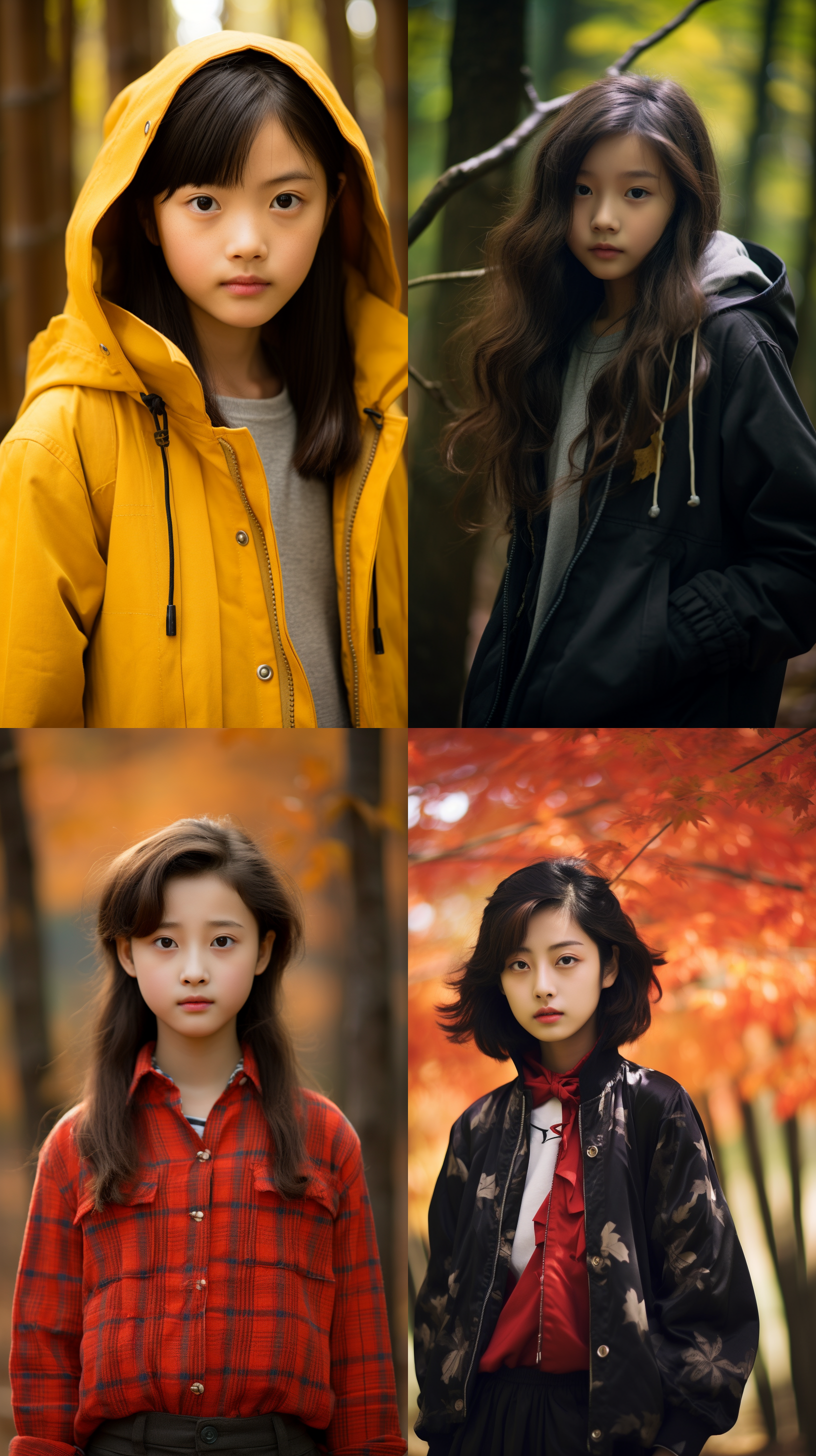 12岁中国女孩,肖像镜头，枫林背景