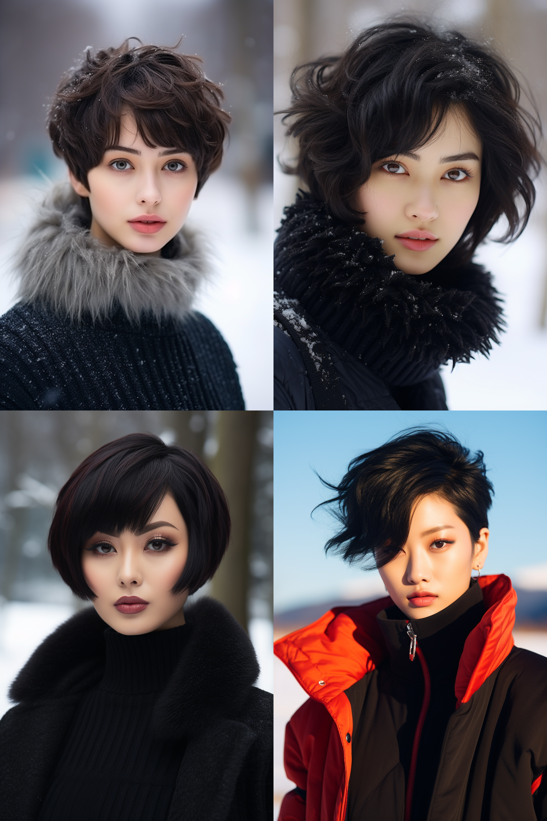 中国短发女孩人像，冬季户外，明亮环境，超高清摄影图