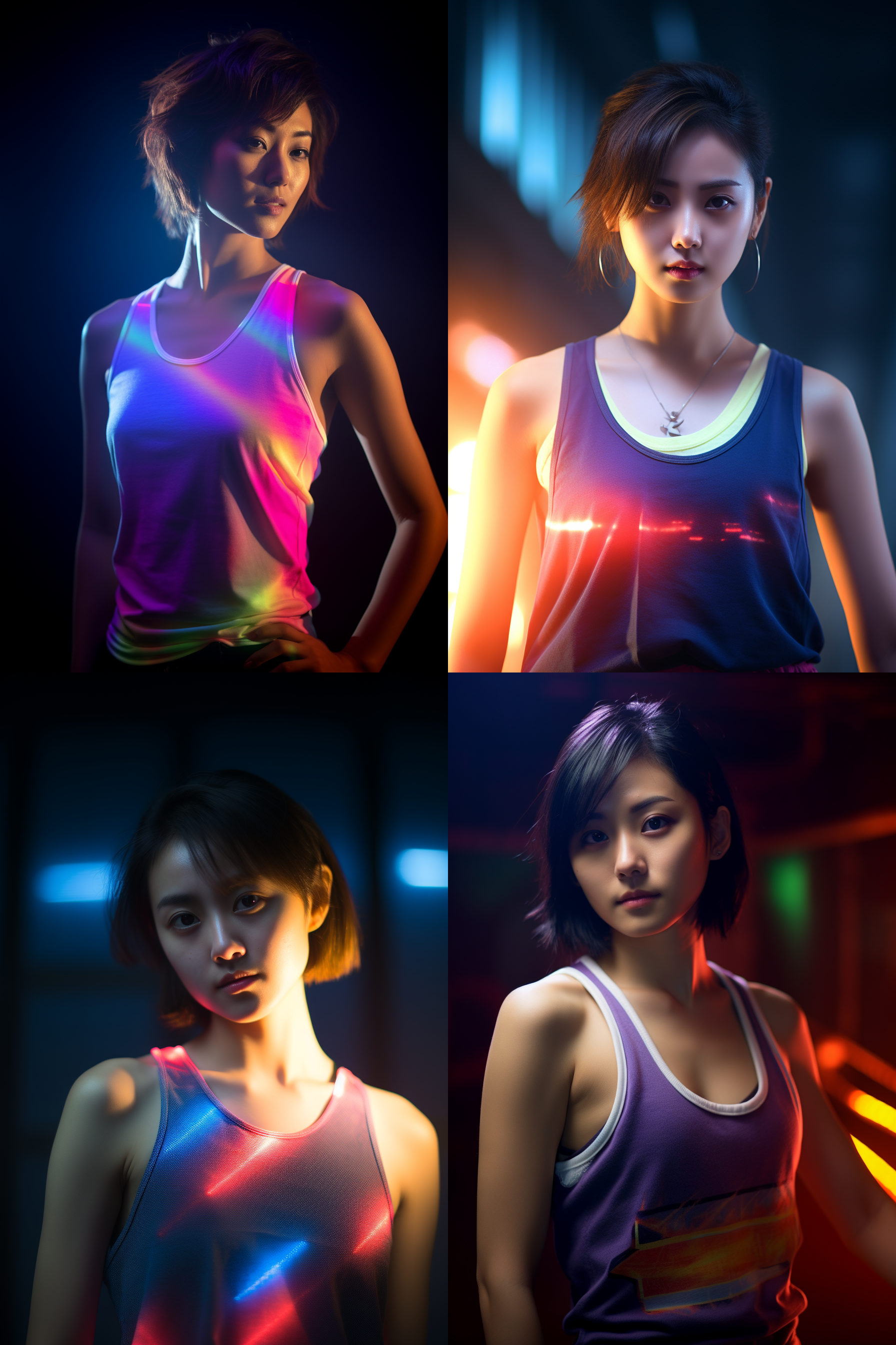 中国短发女孩，穿背心，明亮光线，摄影图