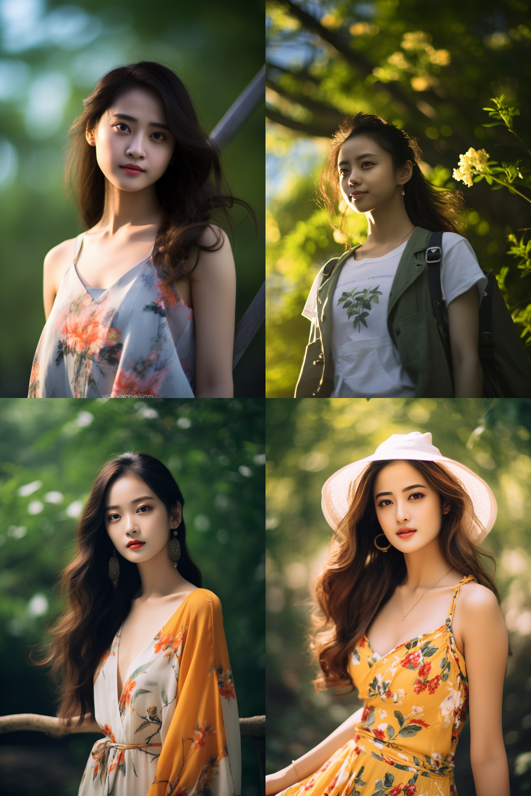 中国女孩，夏季服饰，夏日摄影，明亮光线， 清新自然，户外风景，肖像模式，中焦镜头，自然姿态，