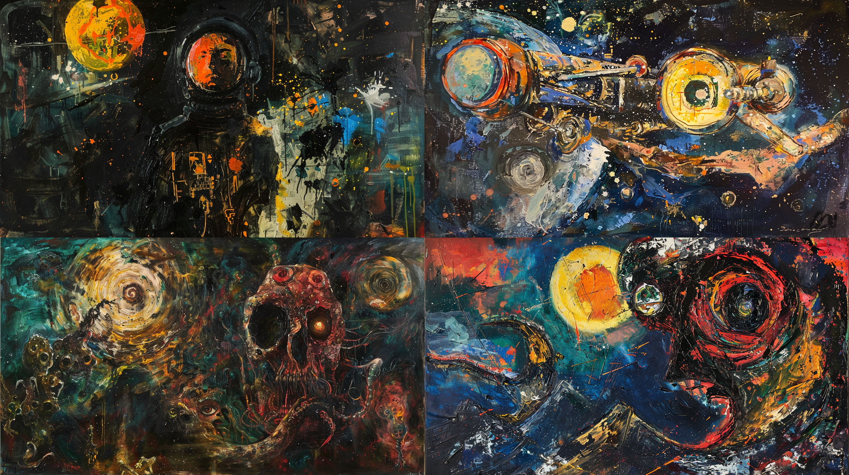 painting by asger jorn depicting 19th-century glowing dieselpunk space explorer