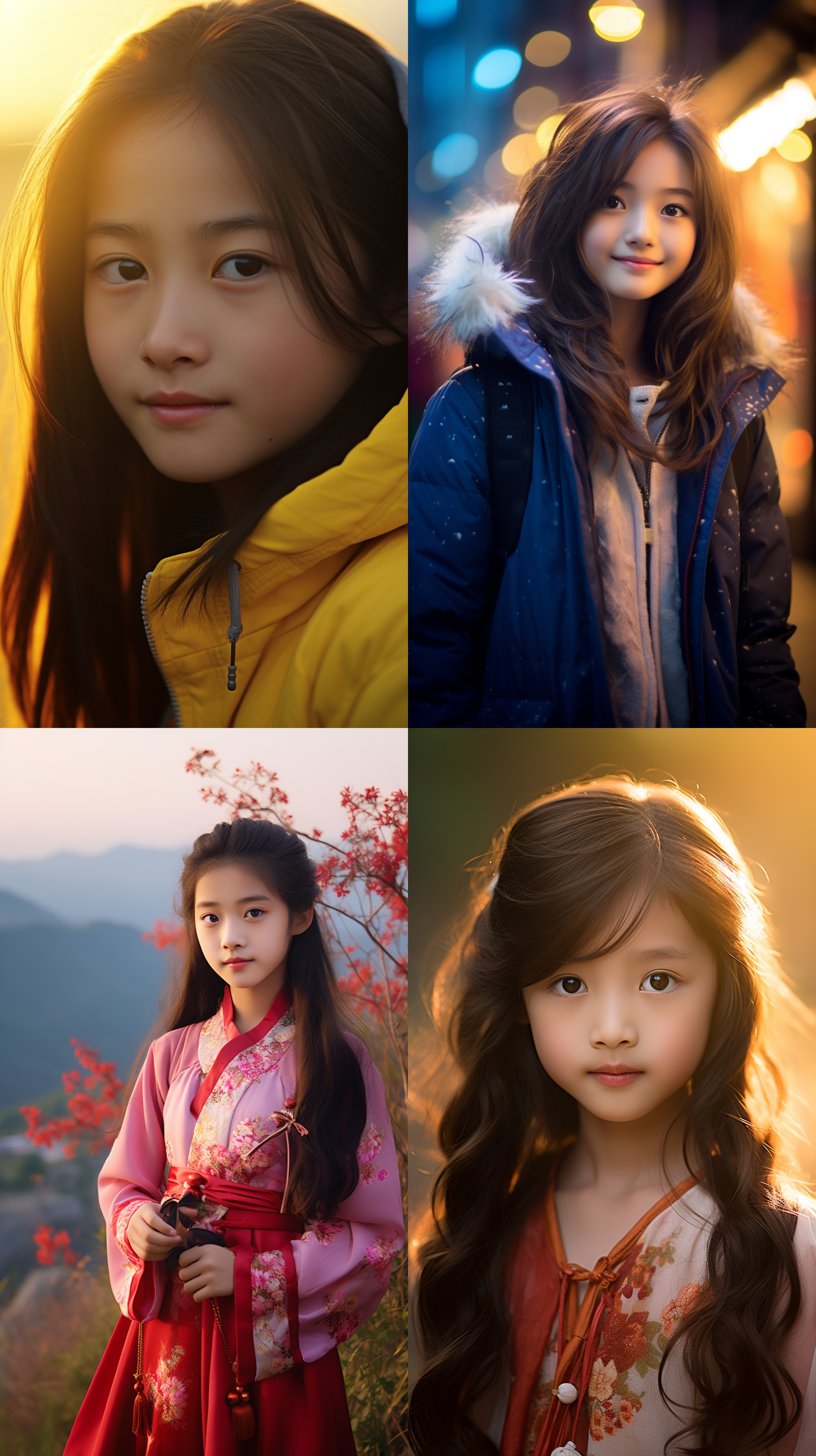 12岁中国女孩，肖像镜头，明亮光线，户外环境，明亮色调，微笑，自然表情，柔和对焦，大光圈，温暖色彩，朝阳光影，纯真，活泼。