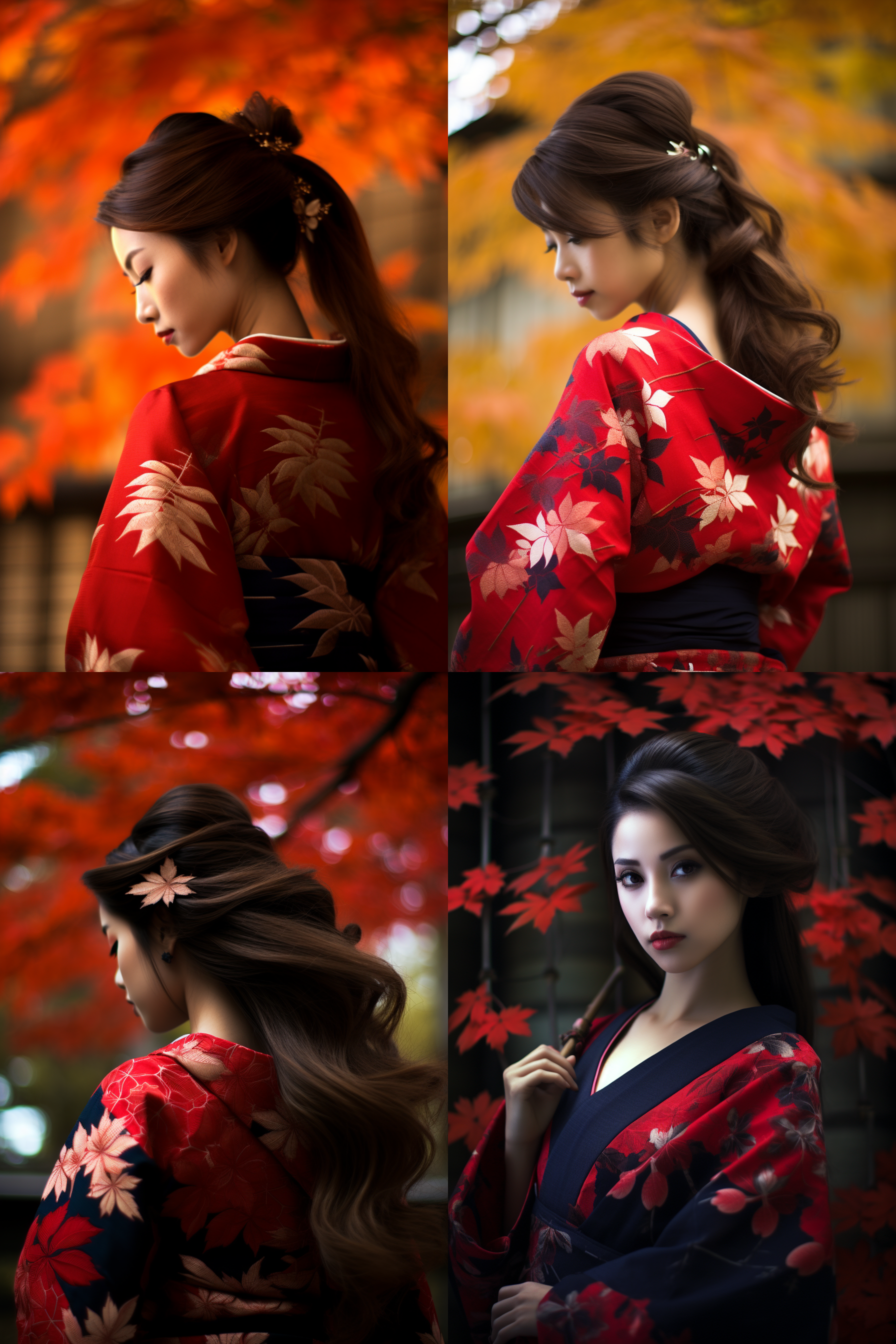 日本和服女孩，枫叶背静