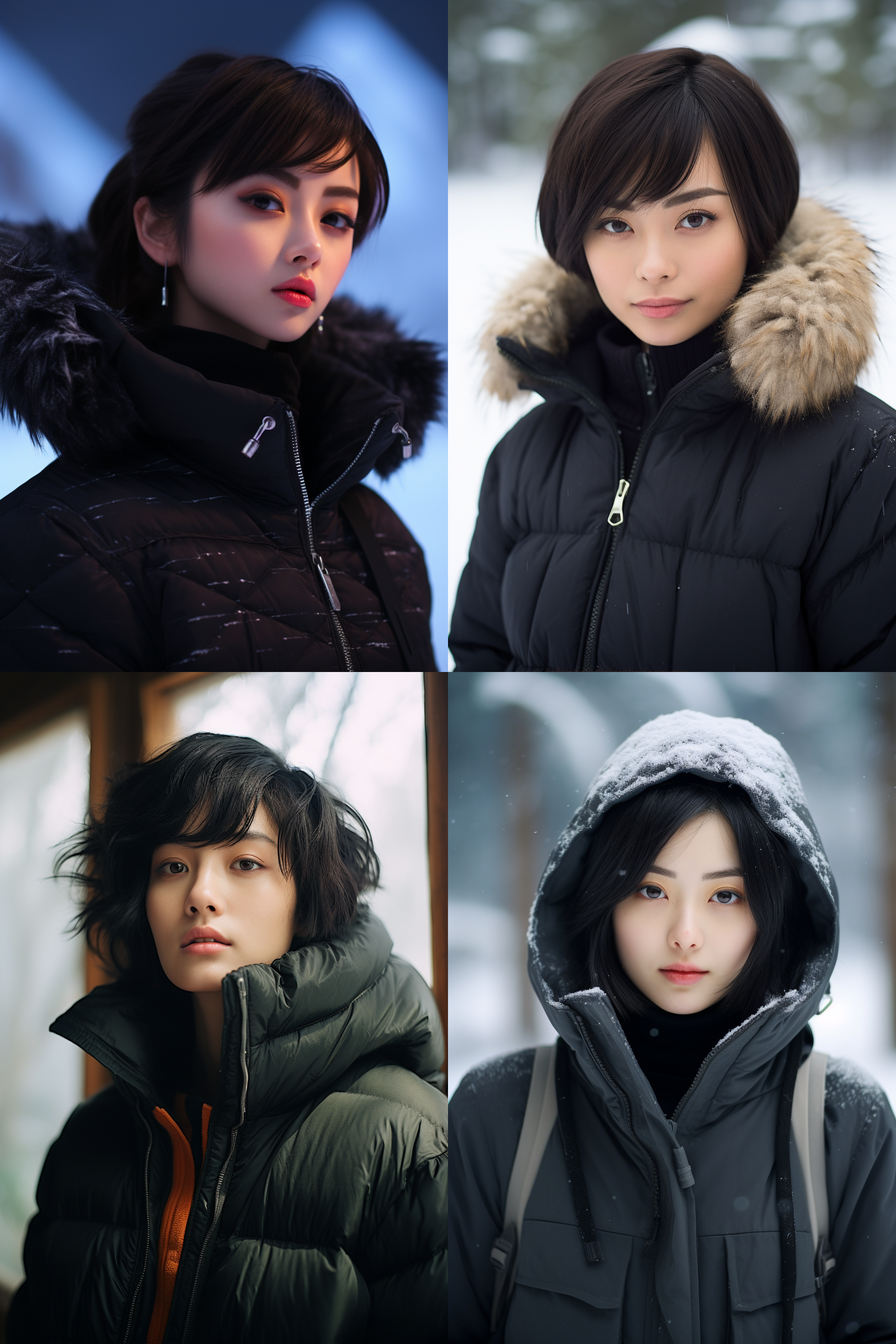中国短发女孩人像，冬季羽绒服，明亮环境，超高清摄影图