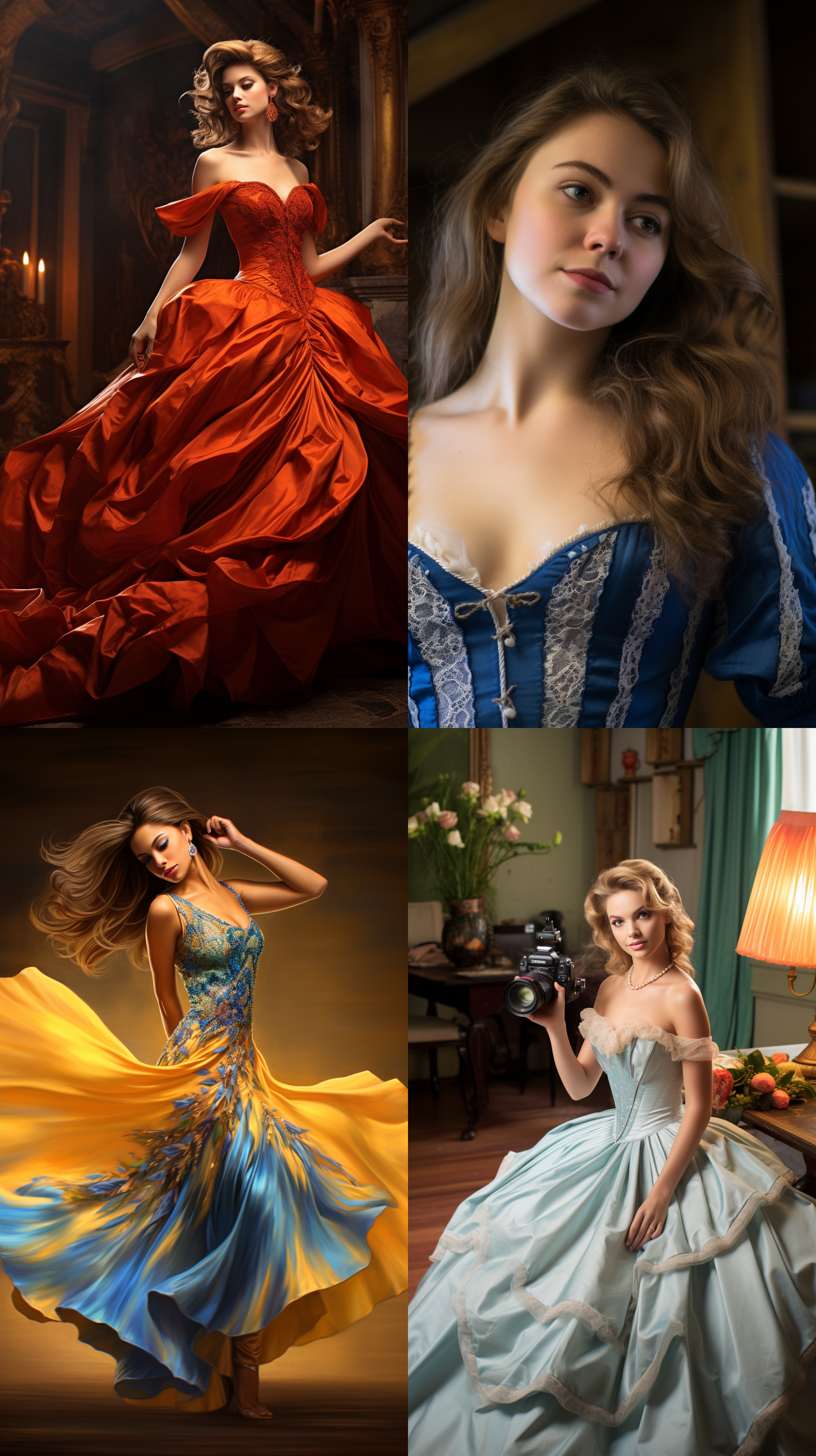 室内拍摄，明亮色调，模特穿着古典服装，侧面肖像，柔和光线，中焦镜头，端庄表情，优雅动作，传统元素，油画效果，温暖情感