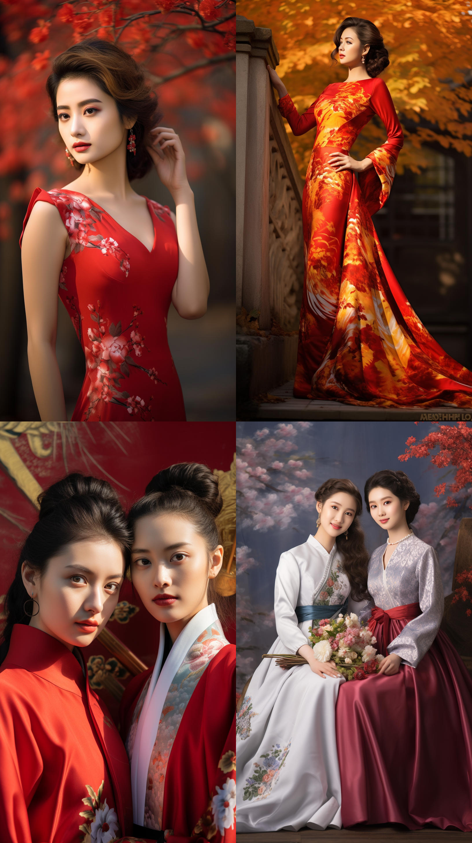 室外拍摄，明亮色调，中国模特穿着古典服装，侧面肖像，柔和光线，中焦镜头，端庄表情，优雅动作，传统元素，油画效果，温暖情感